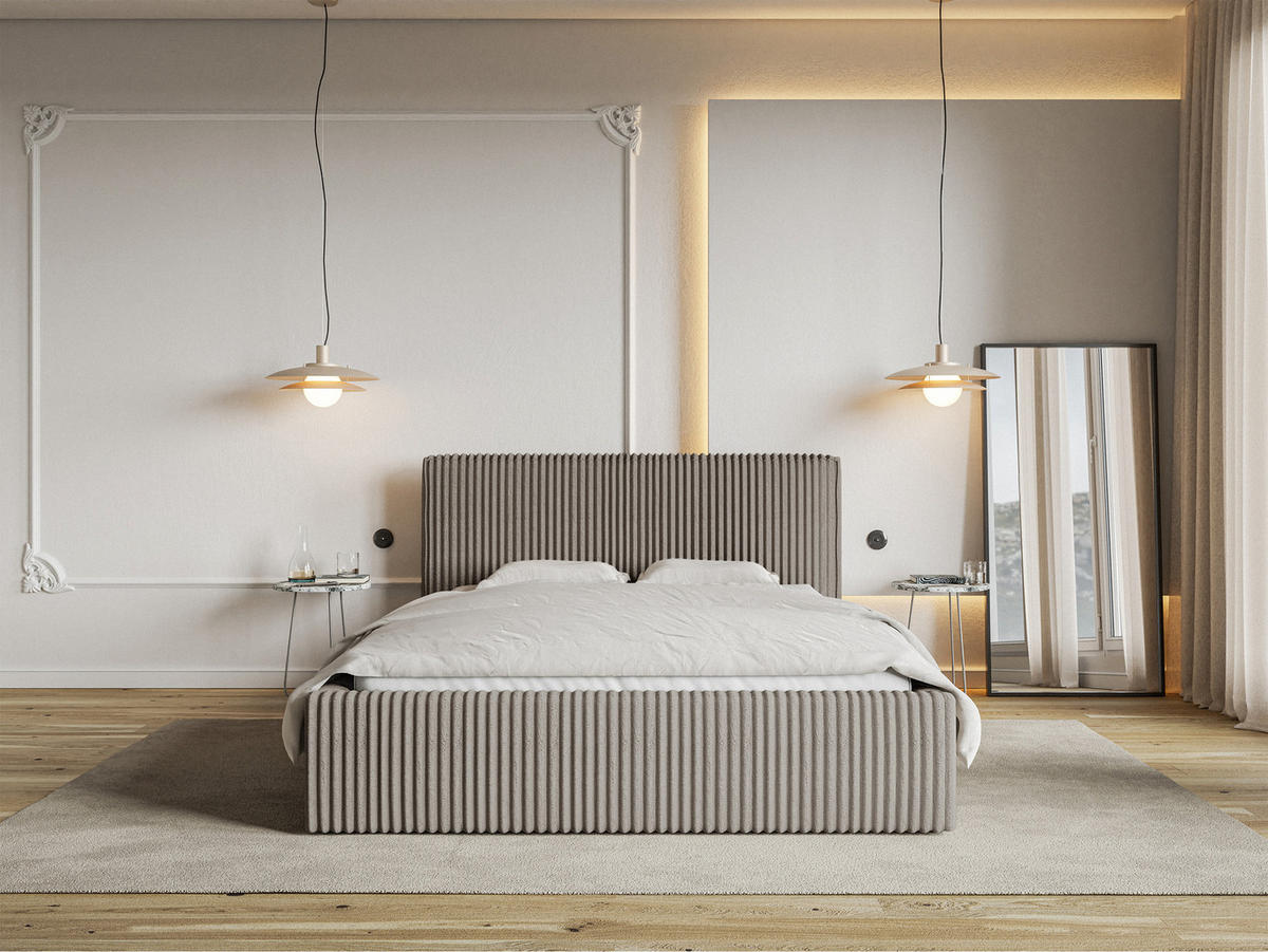 POLSTERBETT Tilio Grau-Beige Cordbezug 180 cm - Greige/Schwarz, Kunststoff/Textil (180/200cm) - Selsey