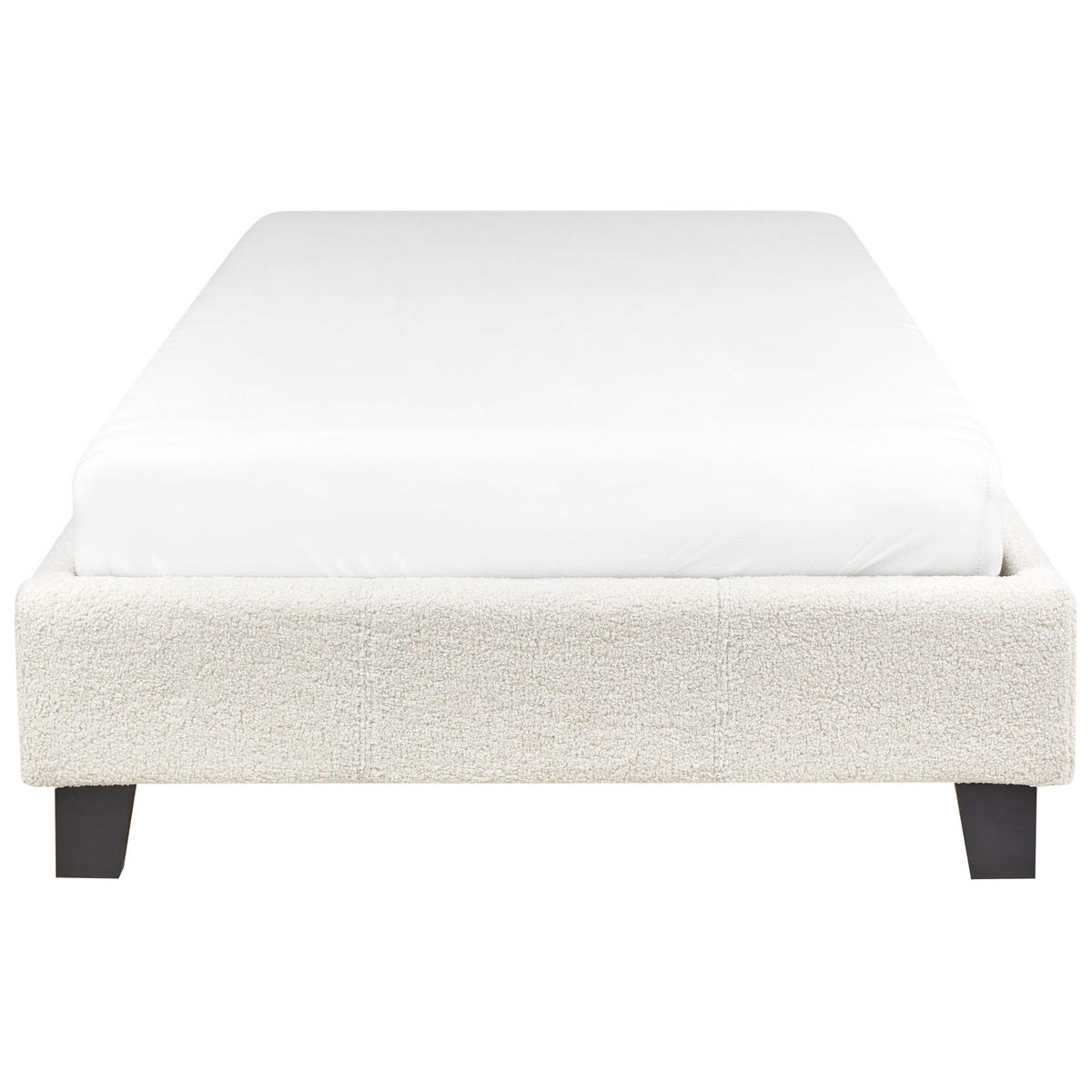 KÁRPITOZOTT ÁGY Bézs-Sötét fa színű 90-200 cm Roanne - bézs/sötétbarna, textil (90/200cm) - Beliani