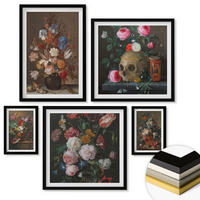WANDBILDER 5er-Set - 50x50 cm & 20x30 cm & 40x60 cm Schwarzer Rahmen - Pfingstrosenporträt einer Frau für Zuhause - Schwarz, Kunststoff (40/60cm) - ArtPrintCave