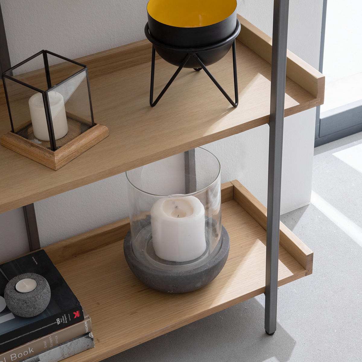 BÜCHERREGAL - Echtholzfurnier / Metall, Breite 160 cm - Eichefarben, Holzwerkstoff (160/190/35cm) - home24