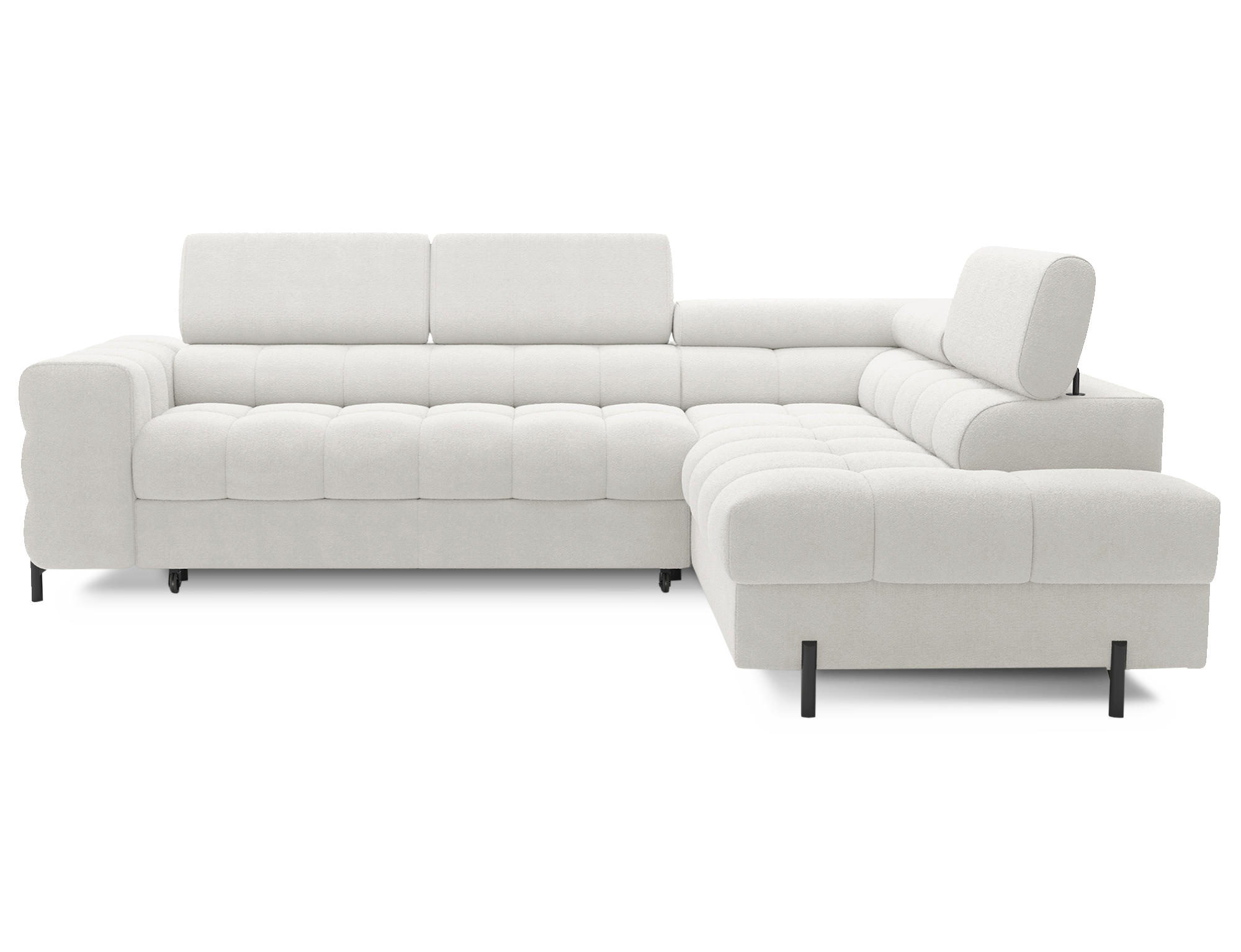 ECKSOFA FERUCCE L-Form – Polsterecke mit Schlaffunktion, Bettkasten & verstellbaren Kopfstützen 276 cm - Creme, Kunststoff (276/200cm)