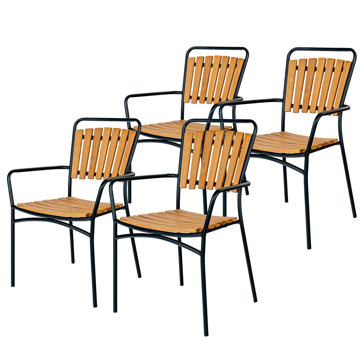 GARTENSTUHL - 4er-Set - Schwarz - Braun - Stahl - 64 x 91 x 58 cm - Schwarz/Braun, Holz/Metall (64/91/58cm) - home24
