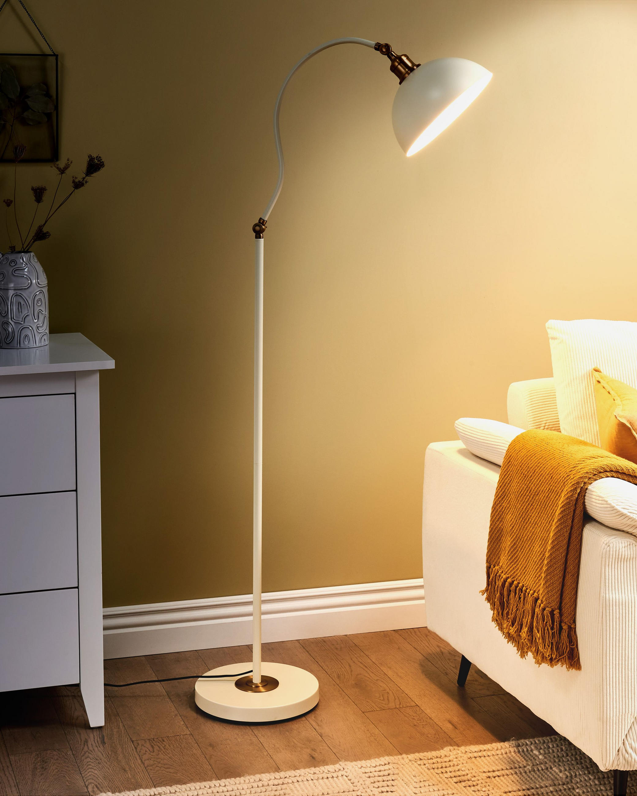 STEHLAMPE Beige/Weiß/Gold Lennon - Beige/Goldfarben, Metall (38/28/145cm) - Beliani