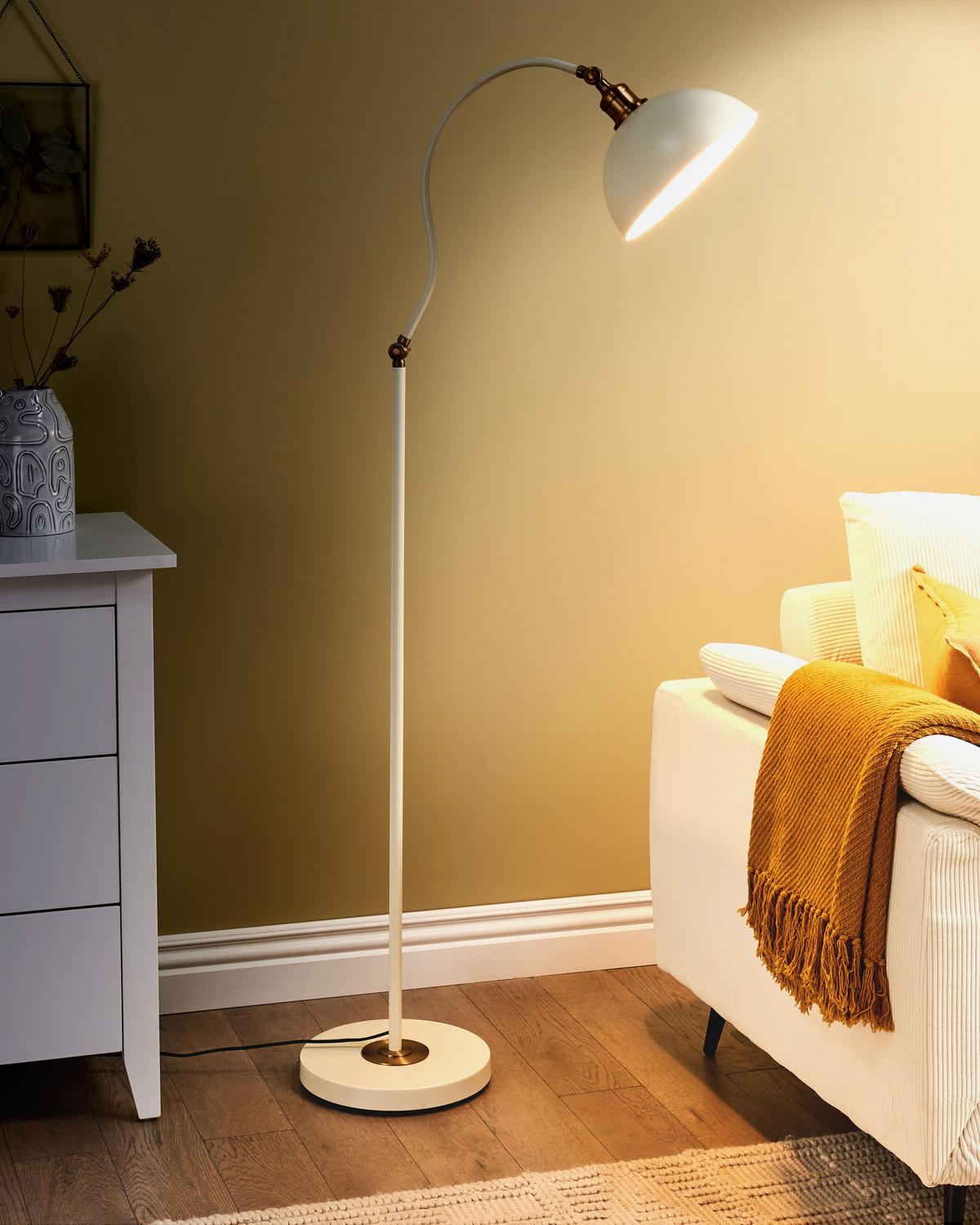 STEHLAMPE Beige/Weiß/Gold Lennon - Beige/Goldfarben, Metall (38/28/145cm) - Beliani