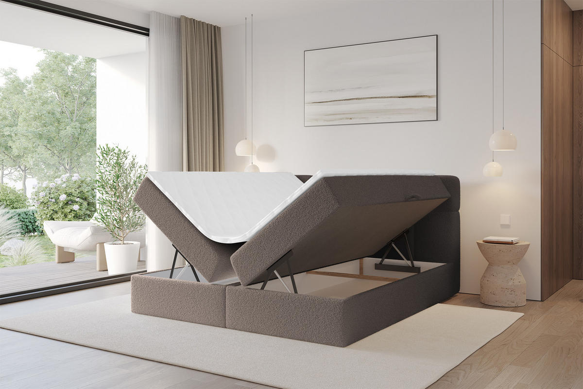 BOXBETT mit Matratze H4 - FAMA - 120x200 cm Braun Quelle - Braun, Holzwerkstoff (120/200cm) - ALTDECOR