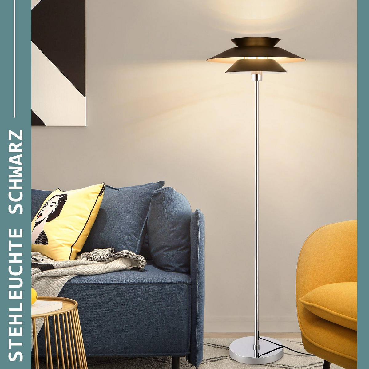 STEHLEUCHTE Albert 40/25/145 cm - Schwarz, Metall (45/22/178cm) - Nettlife