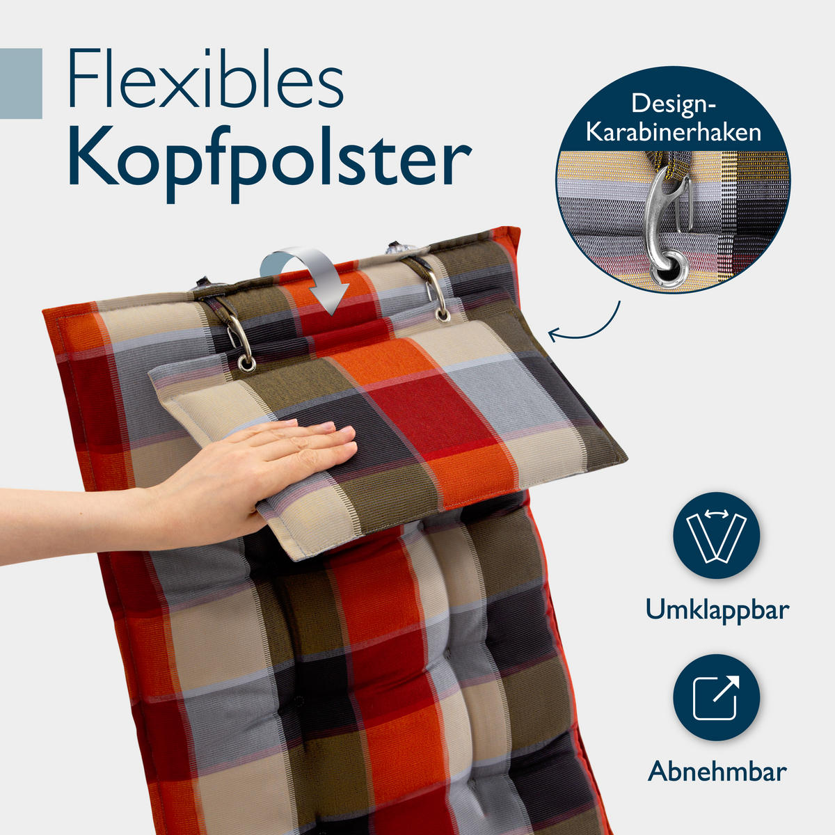 HOCHLEHNERAUFLAGE Sun-HL 119/50/8cm Orange-Beige-Kariert - Multicolor, Textil (50/8/119cm) - Beautissu 