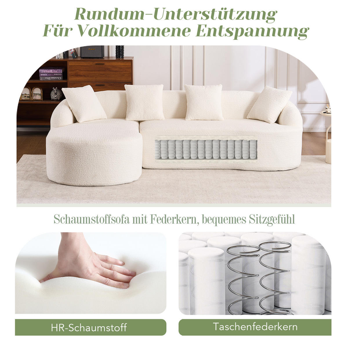 ECKSOFA Chenille Weiß Werkzeugfrei Montierbar - Weiß, Textil (243/150cm) - WISHDOR