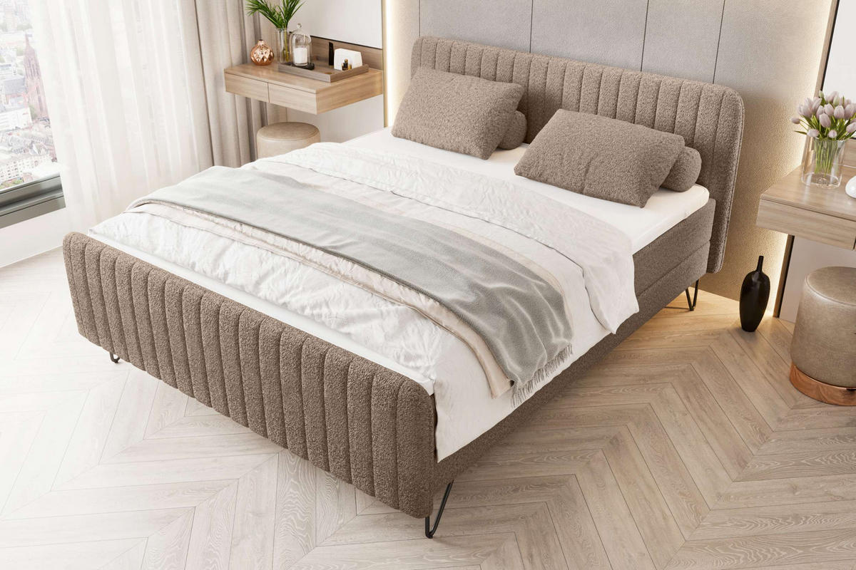 BOXSPRINGBETT LUCIO Bouclé-Stoff Taupe 160/200 cm - Taupe/Schwarz, Textil/Metall (160/200cm) - 99rooms