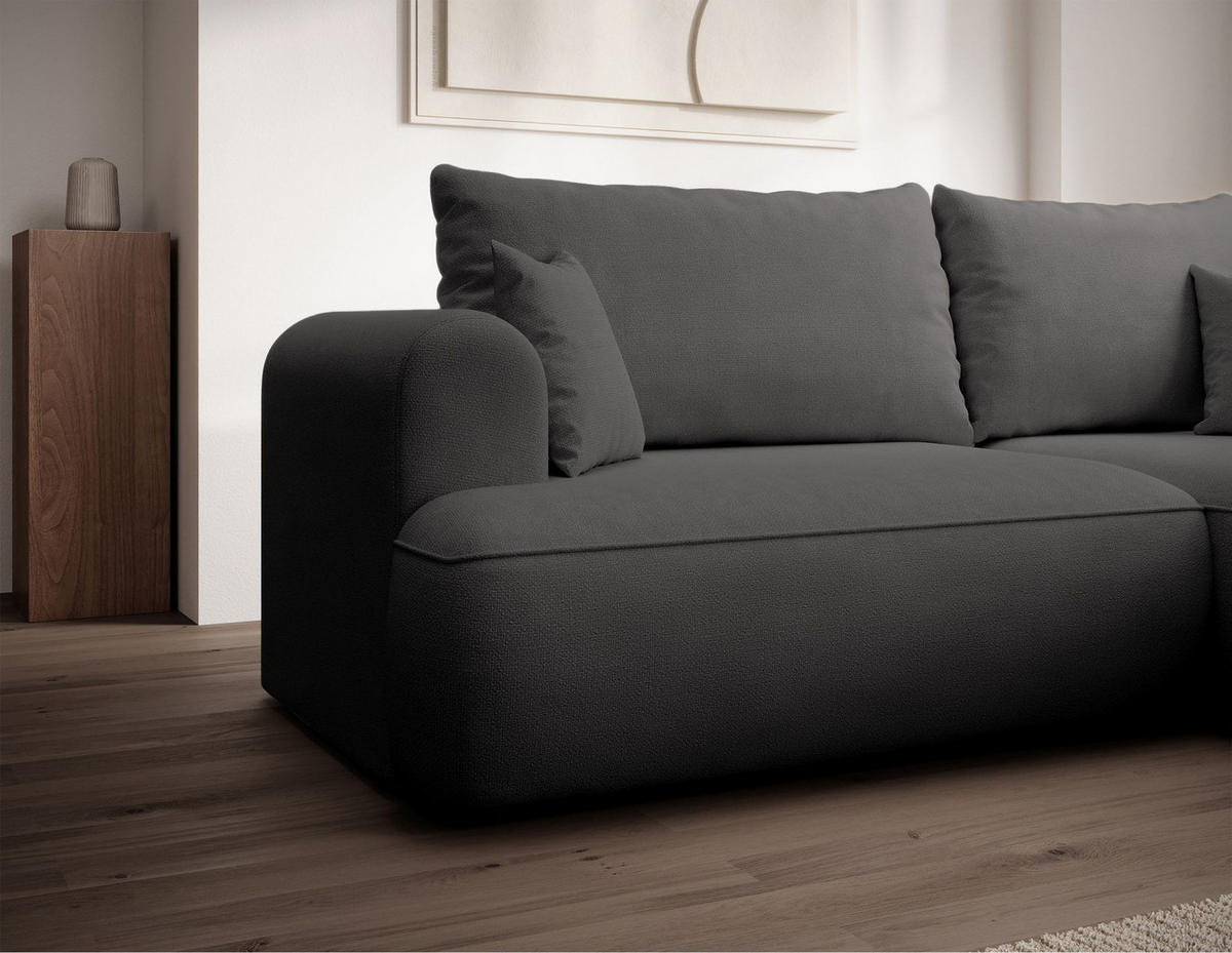 ECKSCHLAFSOFA Ovo Mini Dunkelgrau Easy-Clean-Chenille-Bezug - Dunkelgrau/Schwarz, Kunststoff/Textil (238/156cm) - Selsey