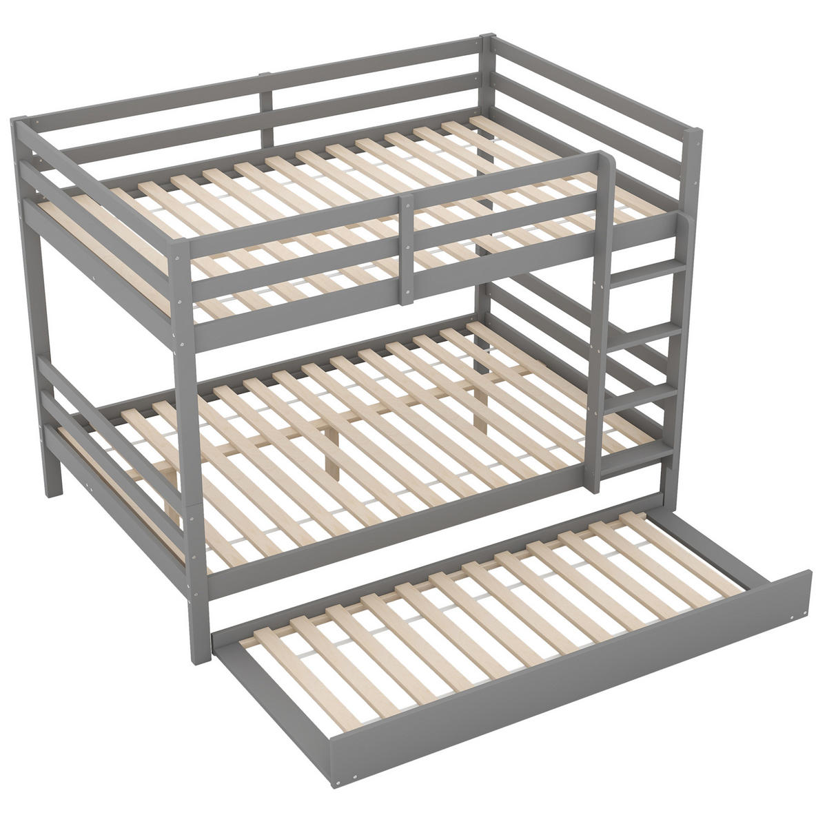 ETAGENBETT mit Ausziehbett und Treppe 140x200 cm Kiefernholz Grau - Grau, Holzwerkstoff (140/200cm) - Beauniv