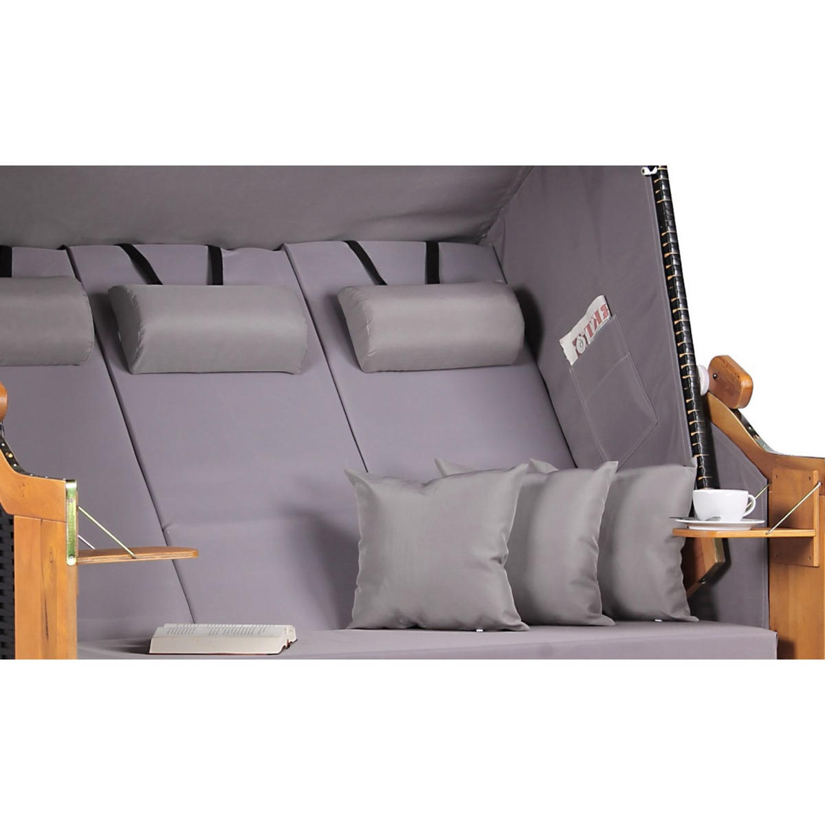 STRANDKORB XXL Ostsee 3Sitzer PE Schwarz - Graubraun/Braun, Metall (160/160/80cm) - Mr. Deko