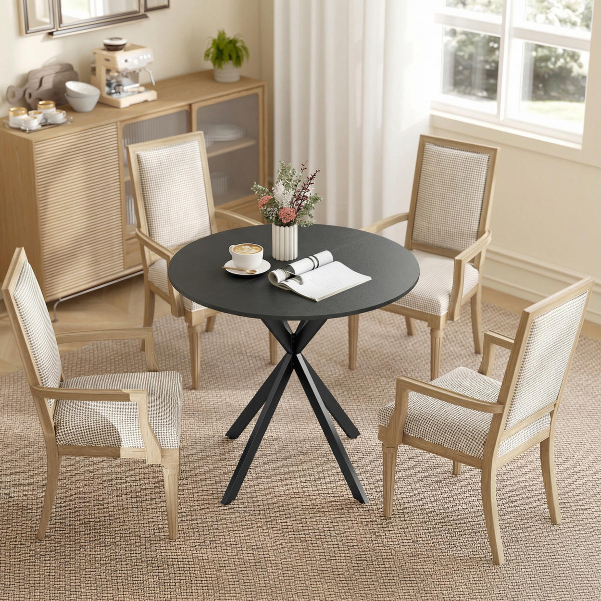 KÜCHENTISCH rund Schwarz 80/80/75 cm - Schwarz, Metall (80/80/75cm) - HOMCOM