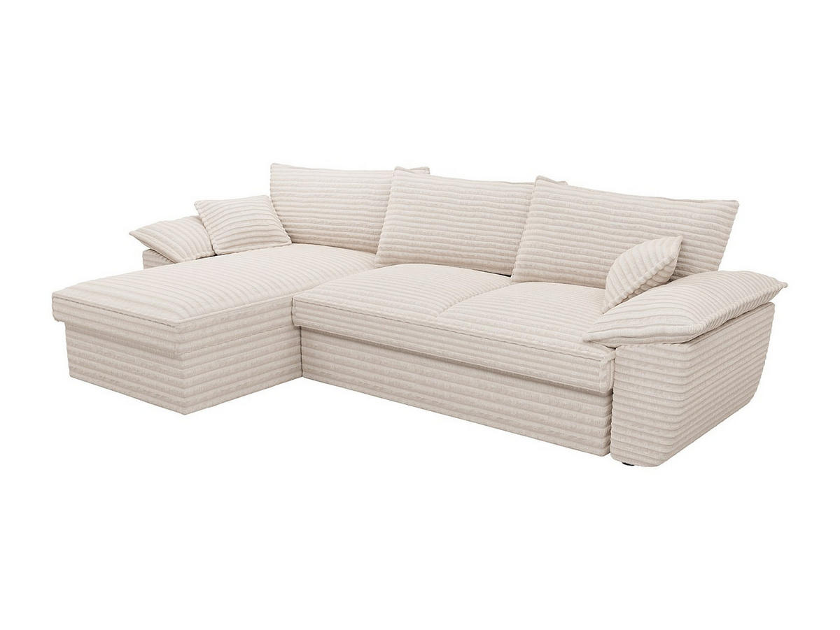 ECKSOFA mit Schlaffunktion - Ecke links - grob gerippter Cord - Beige - GUILLERMO - Beige, Textil (257/168cm) - Vente-Unique