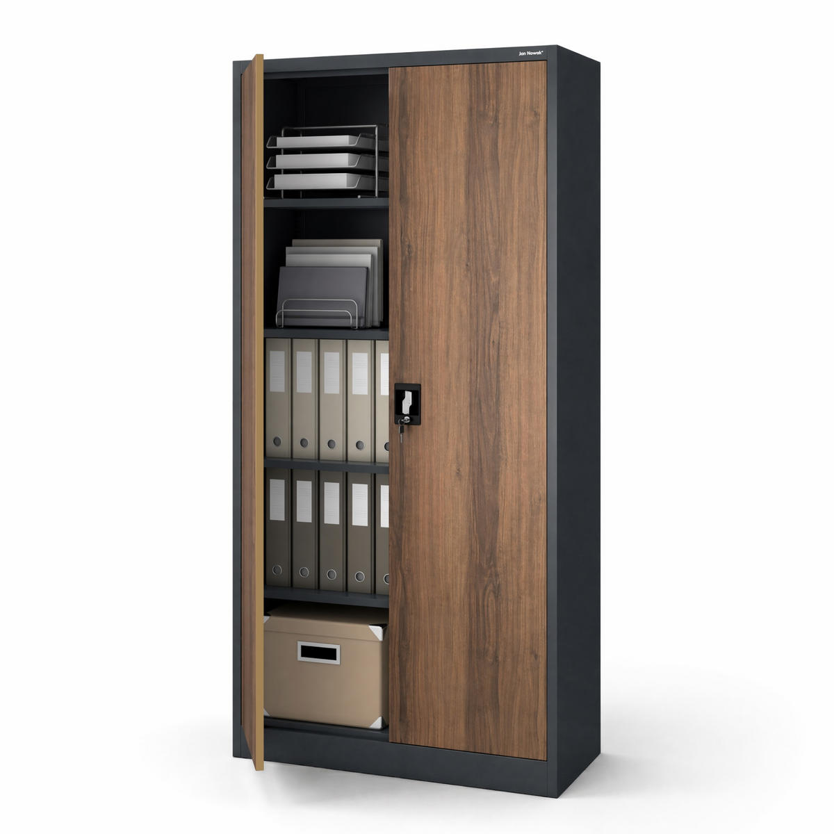 AKTENSCHRANK JAN 185x90x45 cm - Braun/Weiß, Metall (90/185/40cm) - Jan Nowak