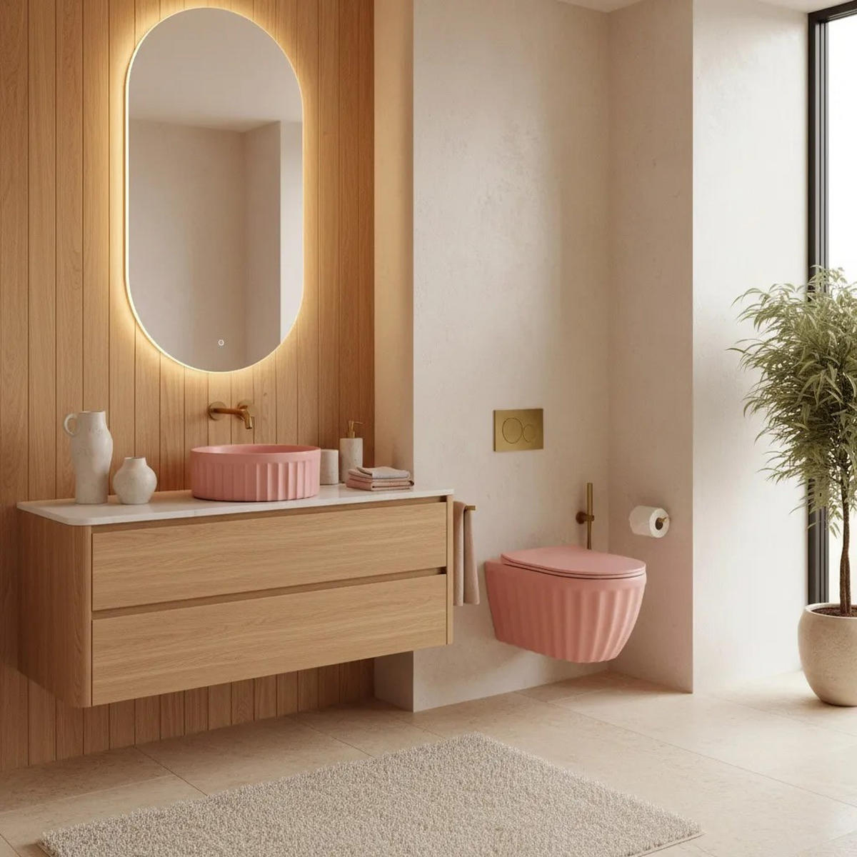AUFSATZWASCHBECKEN Rea Duo Sweet Pink Matt - Pink, Keramik (38/15/38cm) - REA