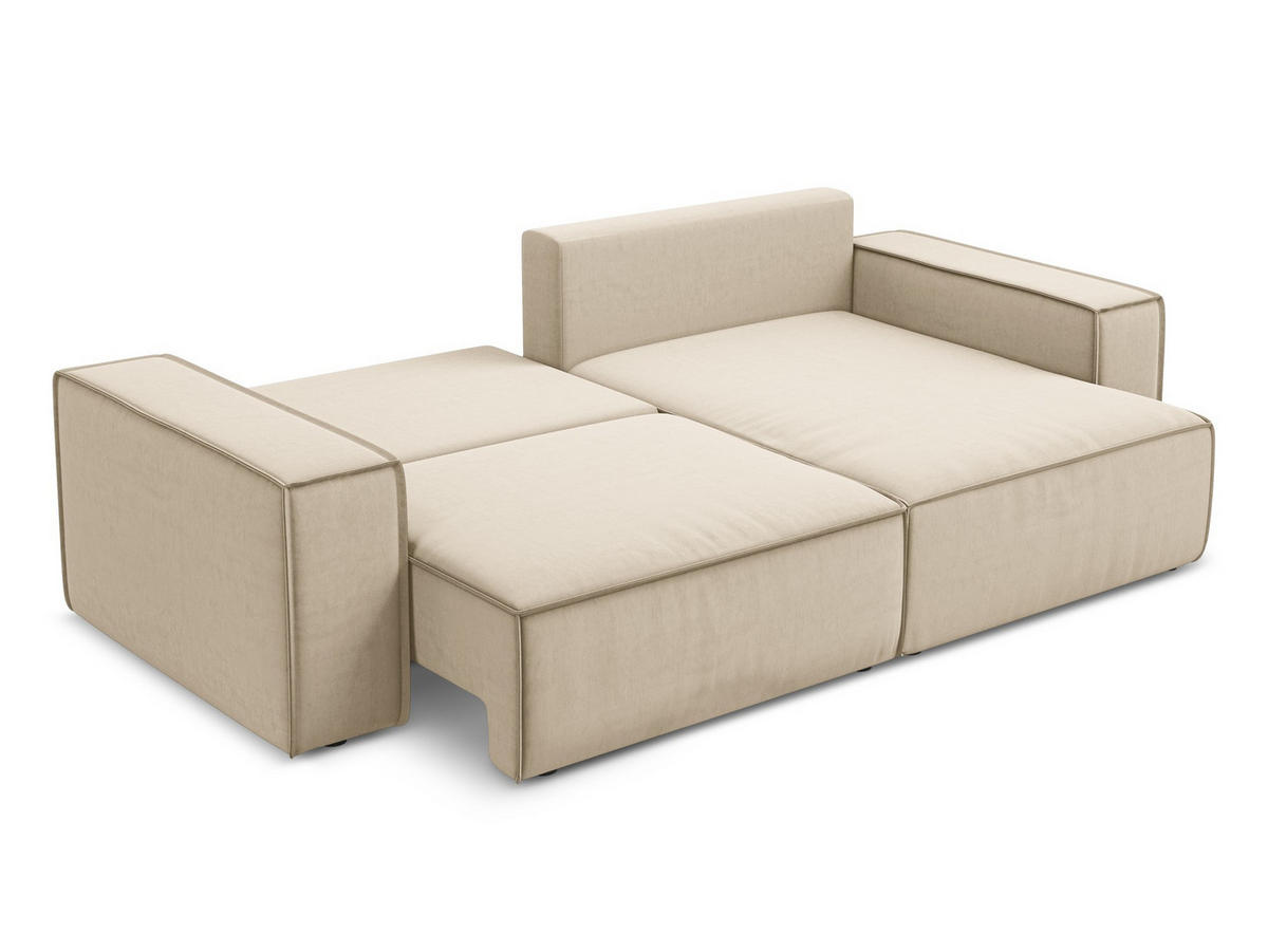 ECKSOFA mit Schlaffunktion Samt Stoff Beige - Beige/Creme, Kunststoff/Textil (257/148cm) - Makamii