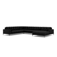 PANORAMASOFA links Mamaia aus strukturiertem Stoff schwarz 7 Sitzplätze - Schwarz, Textil (256/75/327cm) - Micadoni