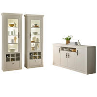 ESSZIMMER-SET Esszimmer Set 3-teilig weiß Pinie Landhaus, Soft-Close-Funktion - Silberfarben/Weiß, Glas/Holzwerkstoff (364/201/45cm) - Furn.Design