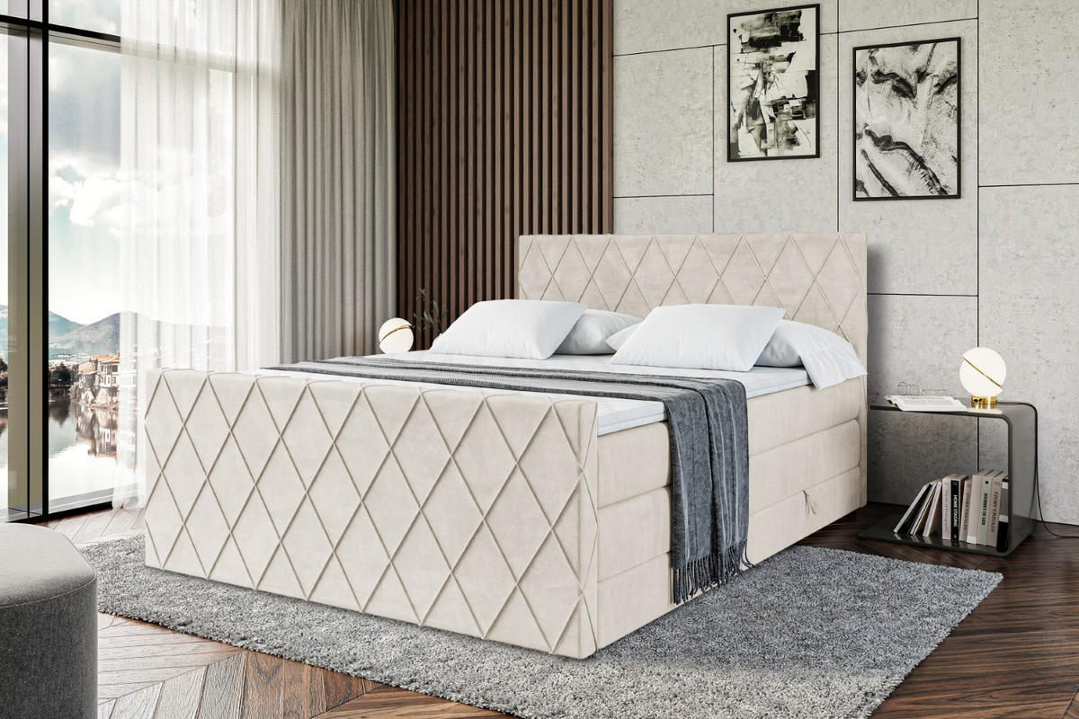 BOXSPRINGBETT LEPARO-Z KING - 160 x 200 - H3/H4 - Ecru - Ecru, Holzwerkstoff (160/200cm) - ALTDECOR