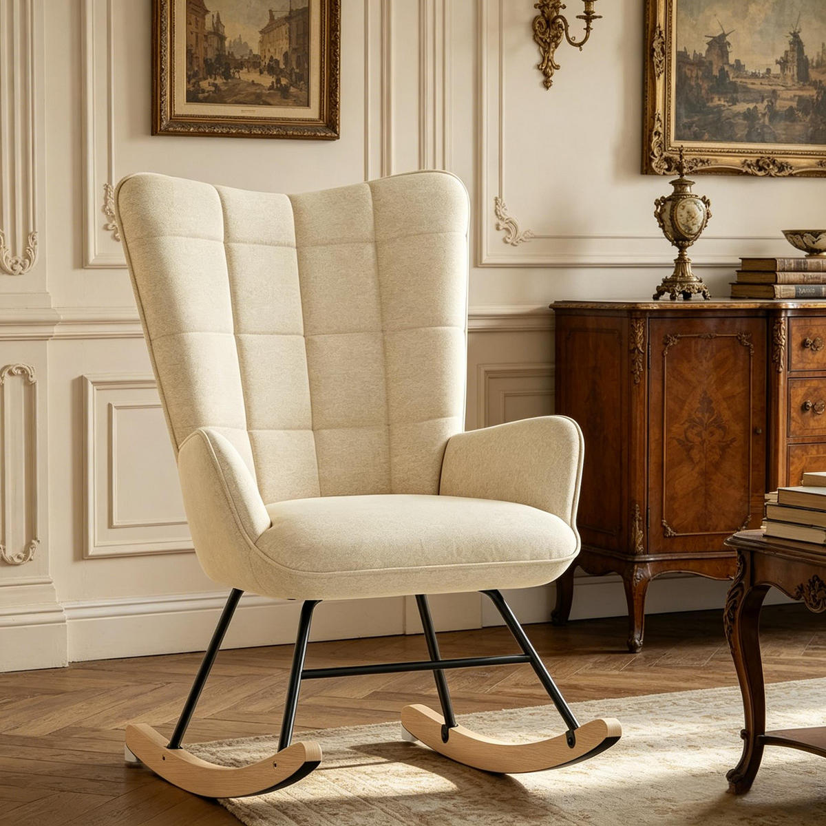 SCHAUKELSTUHL Beige Samt mit Hoher Rückenlehne - Beige, Textil (65/95/67.5cm) - Oxeza