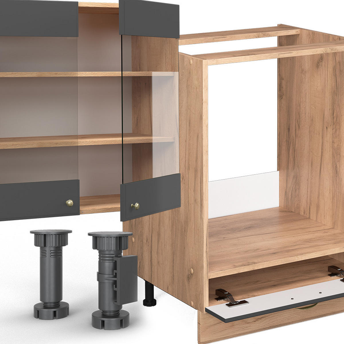 KÜCHENZEILE Fame-Line Anthrazit Landhaus/Goldkraft Eiche 300 cm ohne AP - Honigeiche/Dunkelgrau, Holzwerkstoff (300/81.6/46cm) - Vicco