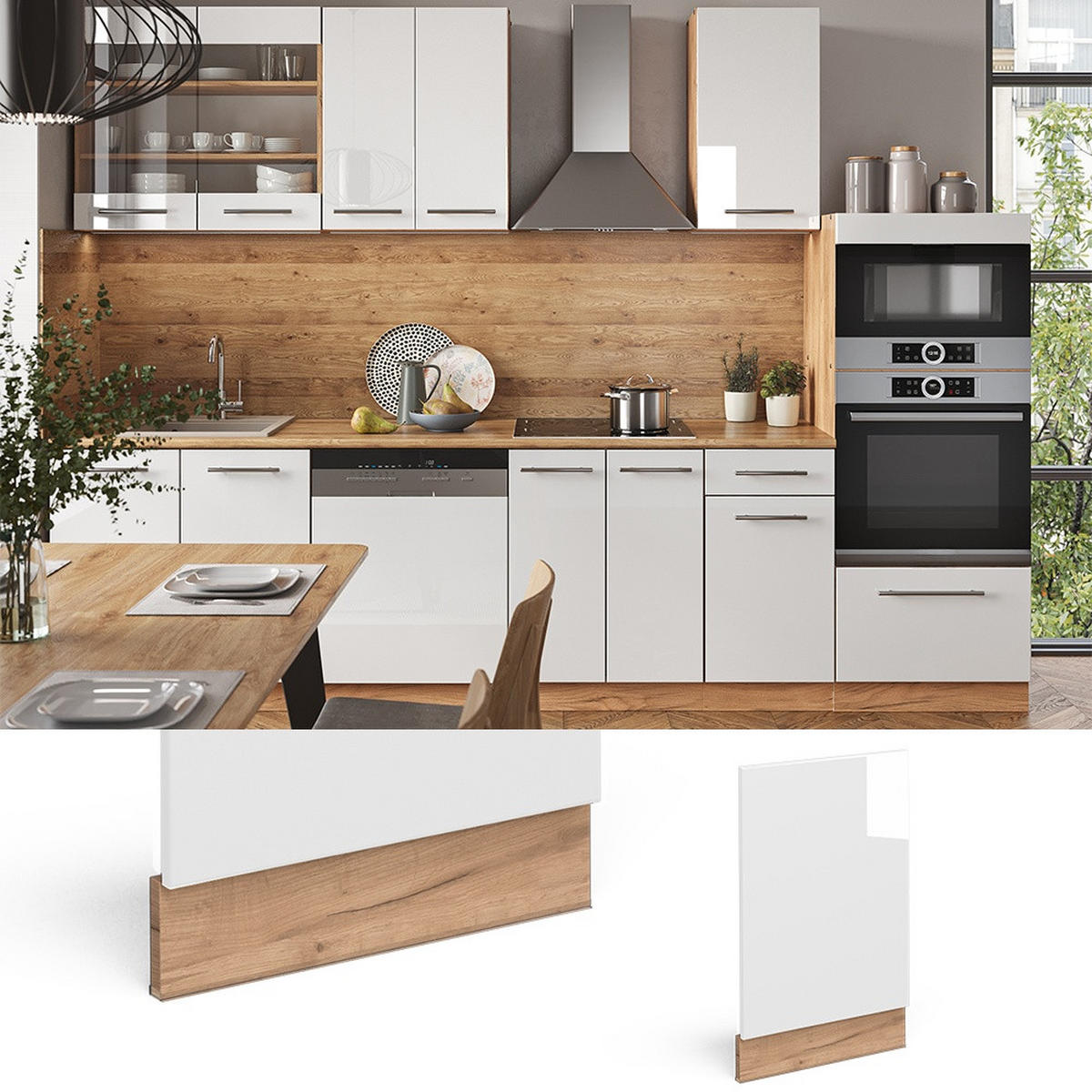 PREDNÝ PANEL Fame-Line Biely vysoký lesk 45 cm , AP Oak - biela s vysokým leskom/dub medový, kompozitné drevo (45/67.4/1.6cm) - Vicco