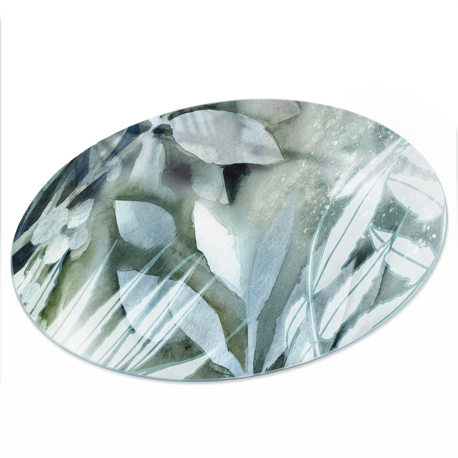 TISCHPLATTE fi80 cm – Grüne Blätter - Weiß, Glas (0.4/80/80cm) - Wallfluent