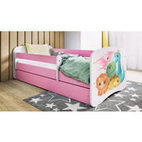 KINDERBETT Dino 80x180 cm mit Schublade, Rausfallschutz & Lattenrost, Rosa - Rosa, Holzwerkstoff (80/180cm) - RAUMHIRSCH FURNITURE