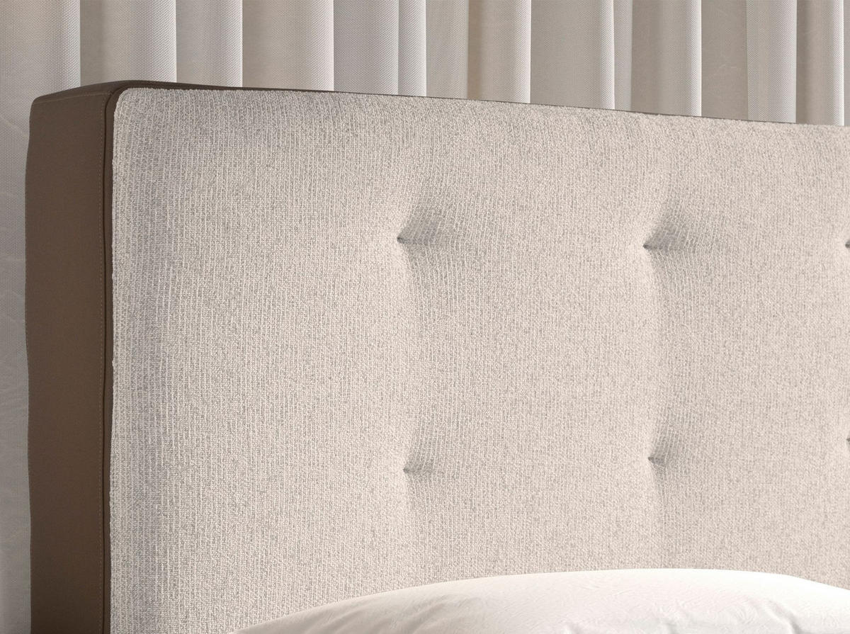 BETT Bett mit braunem Stoff und braunem Ökoleder gepolstert 199/224/98 cm - Weiß, Textil (180/200cm) - ANGEL CERDA