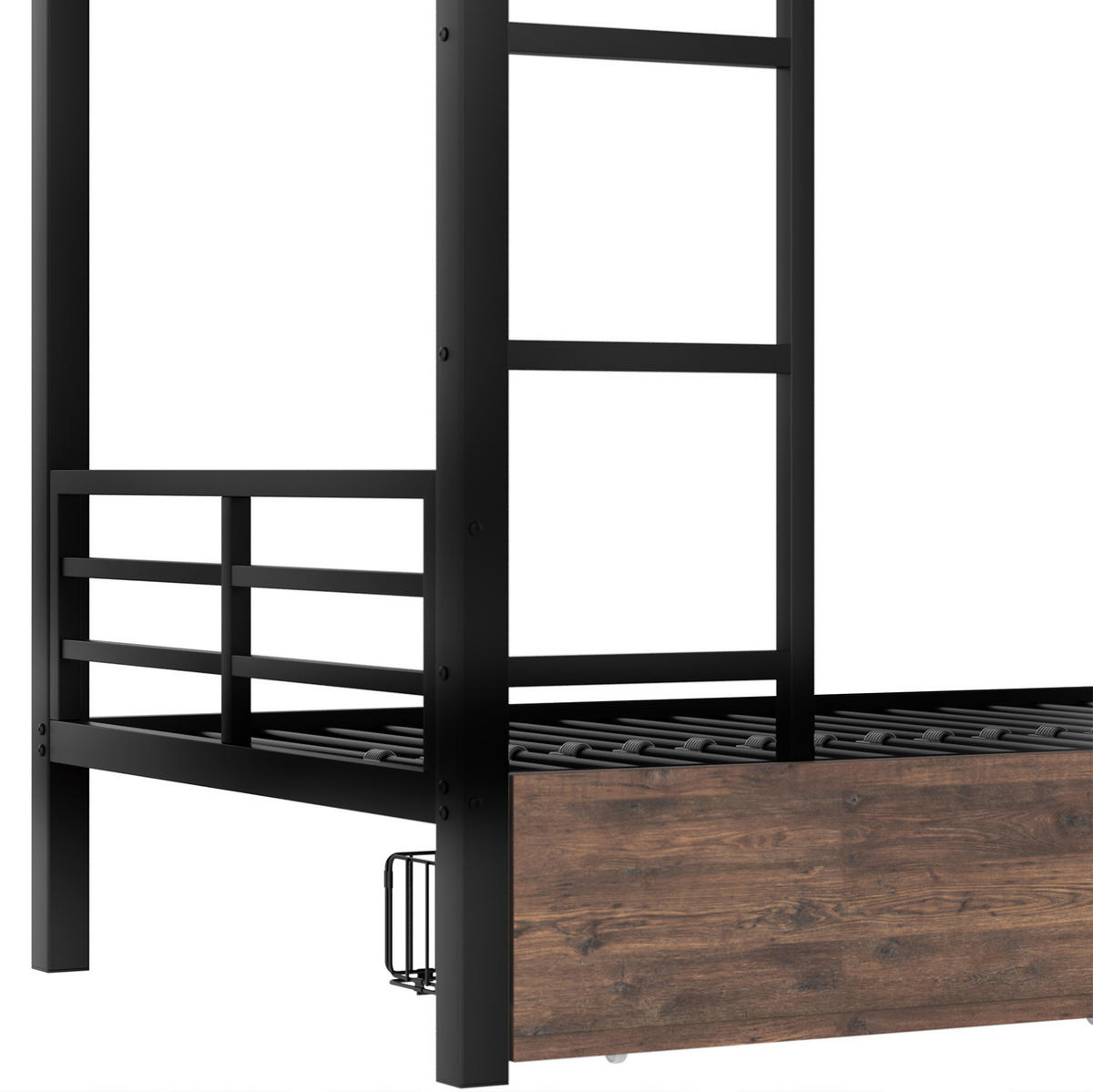 HOCHBETT mit Schreibtisch 90/200 cm in Schwarz mit LED-Leiste und 2 Schubladen - Schwarz, Metall (90/200cm) - BEAOK