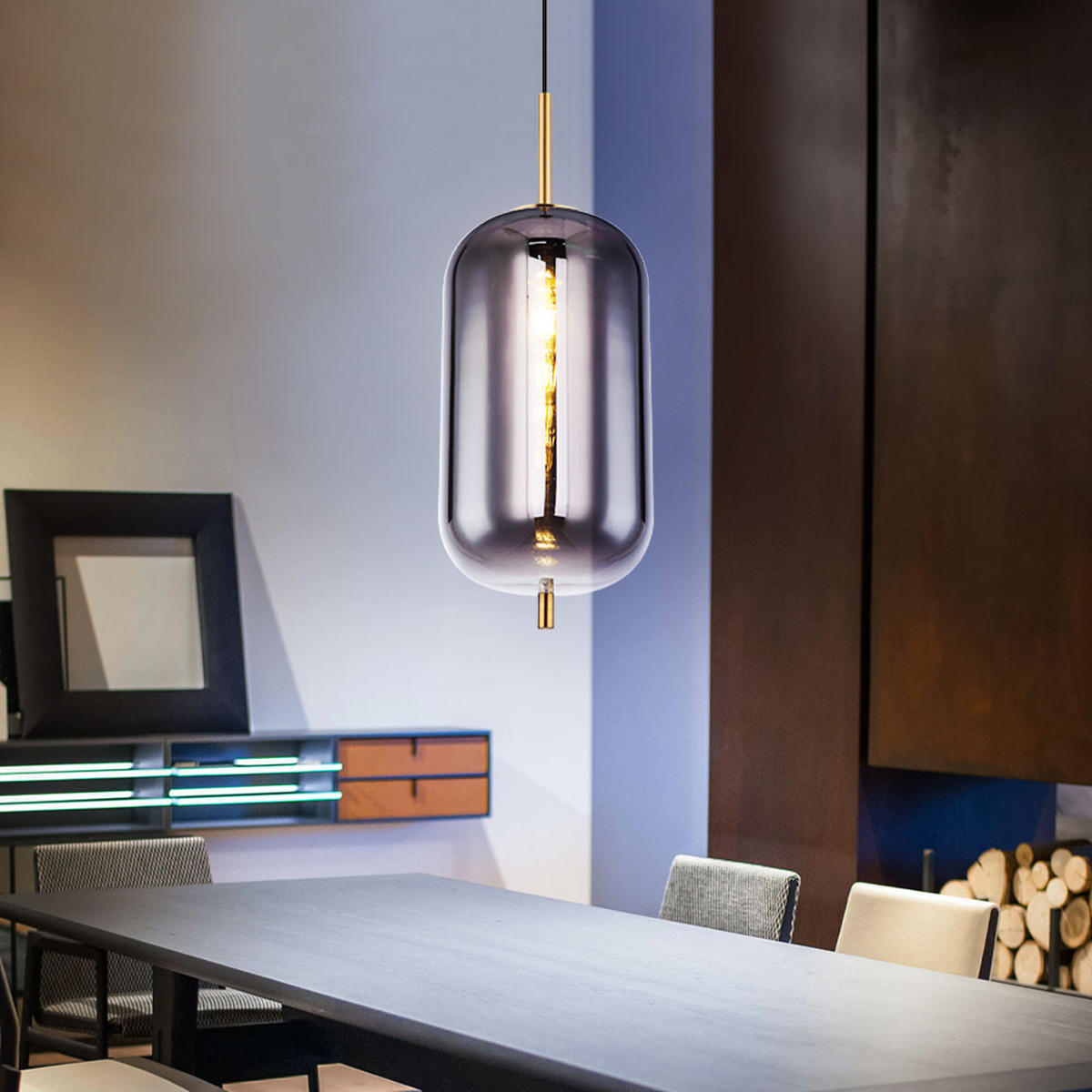 HÄNGELEUCHTE Metall Rauchglas Grau Matt - Grau, Glas (22/22/120cm) - Globo Lighting