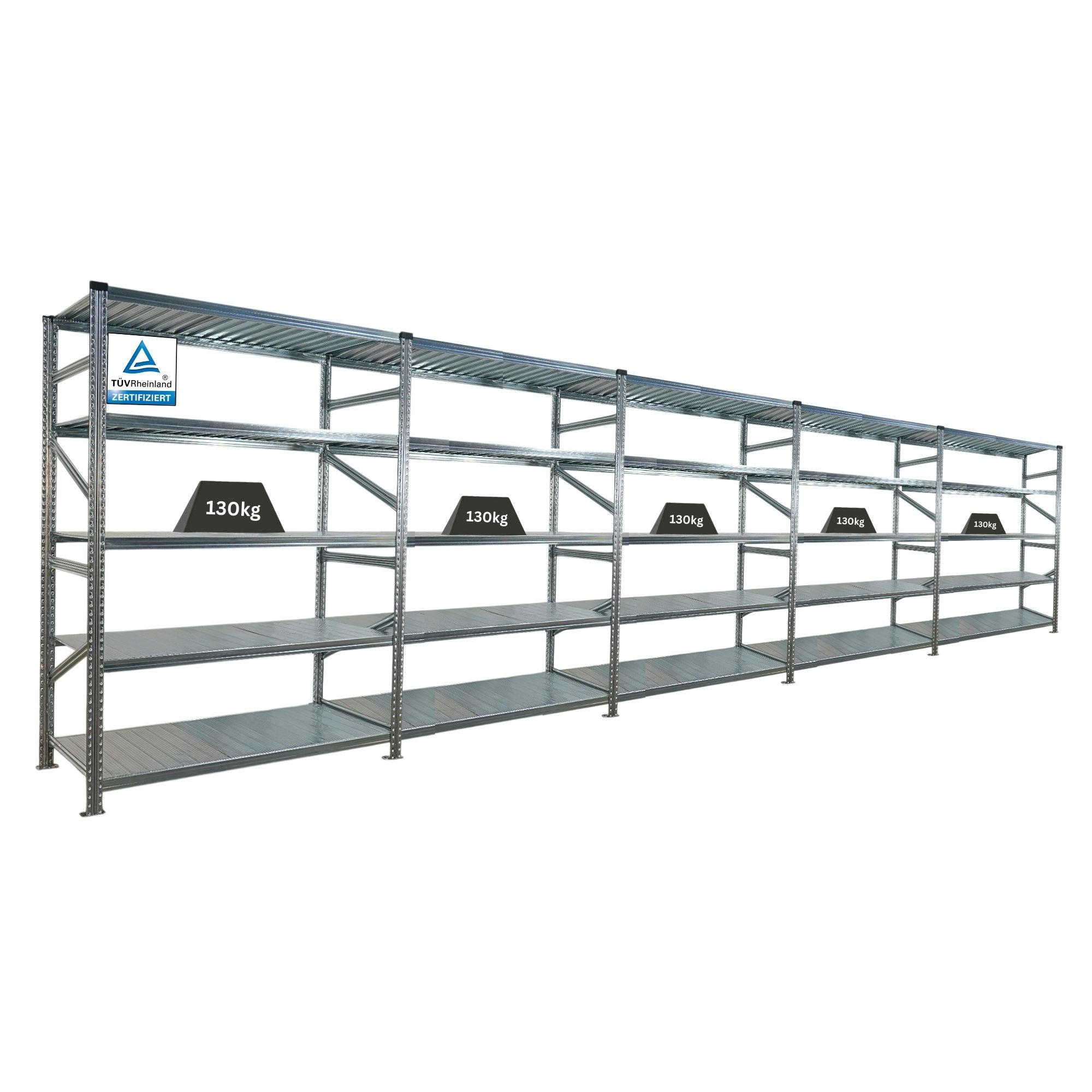 FACHBODENREGAL PROXIMO 200x750x70cm 5 Ebenen Beidseitig nutzbar Verzinkt - Silberfarben, Metall (750/200/70cm) - PROREGAL