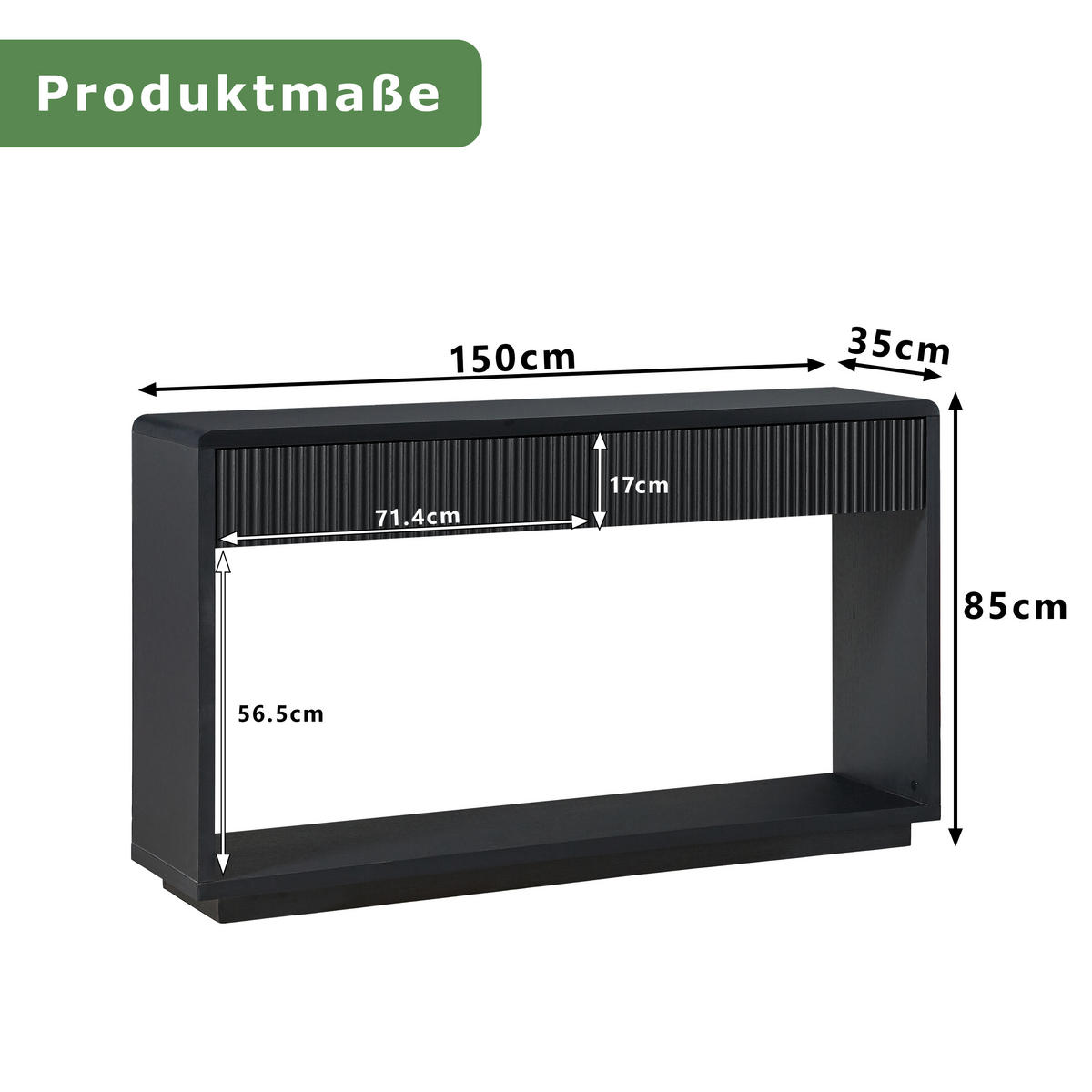 KONSOLENTISCH DE-37301 150 cm breit mit 2 Schubladen Schwarz - Schwarz, Holzwerkstoff (150/35/85cm) - ComfortXL