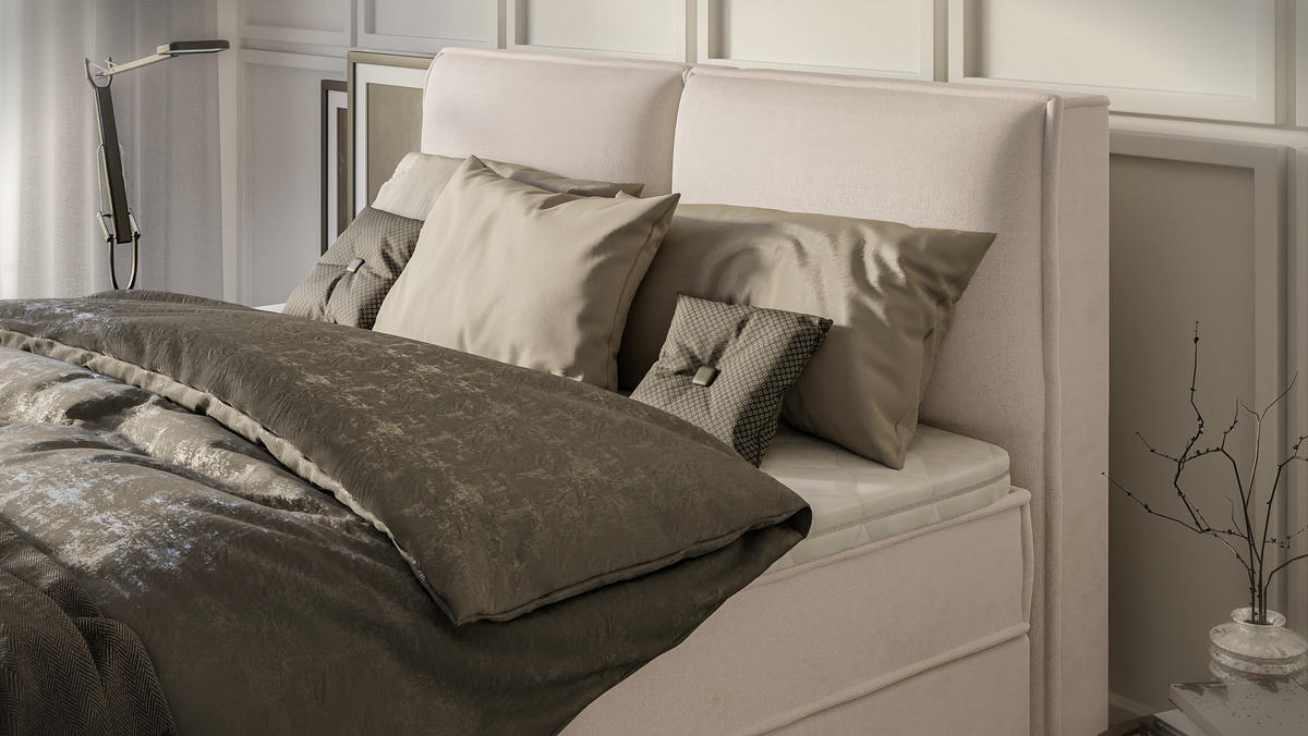 BOXBETT Eclipse 160/200 cm Beige Luxusmicrofaser - Beige/Schwarz, Holz/Kunststoff (160/200cm) - S-Style Möbel