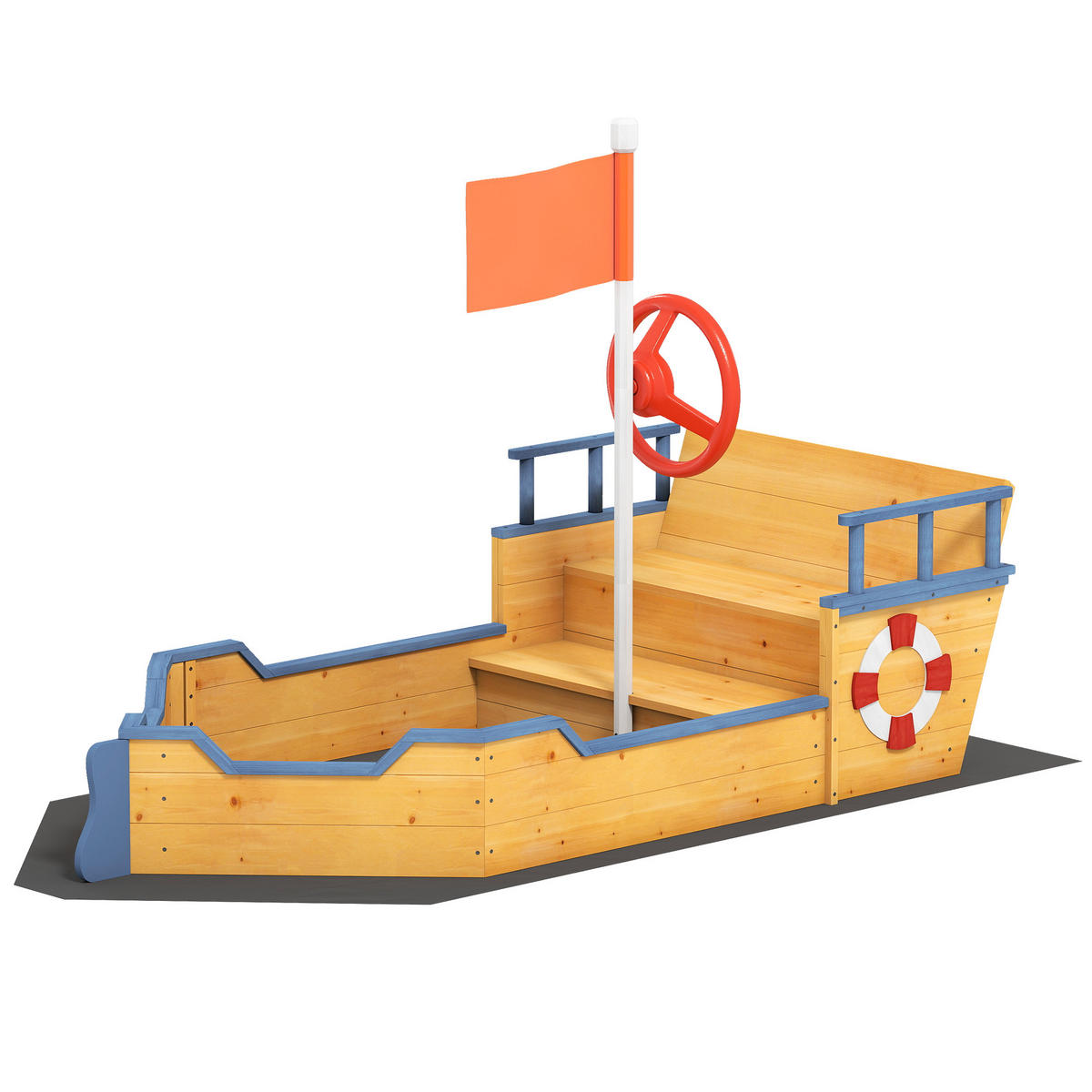 SANDKASTEN DE-18750 Piratenschiff mit Steuerruder & Stauraum - Gelb, Holzwerkstoff (158/78/45.5cm) - ComfortXL