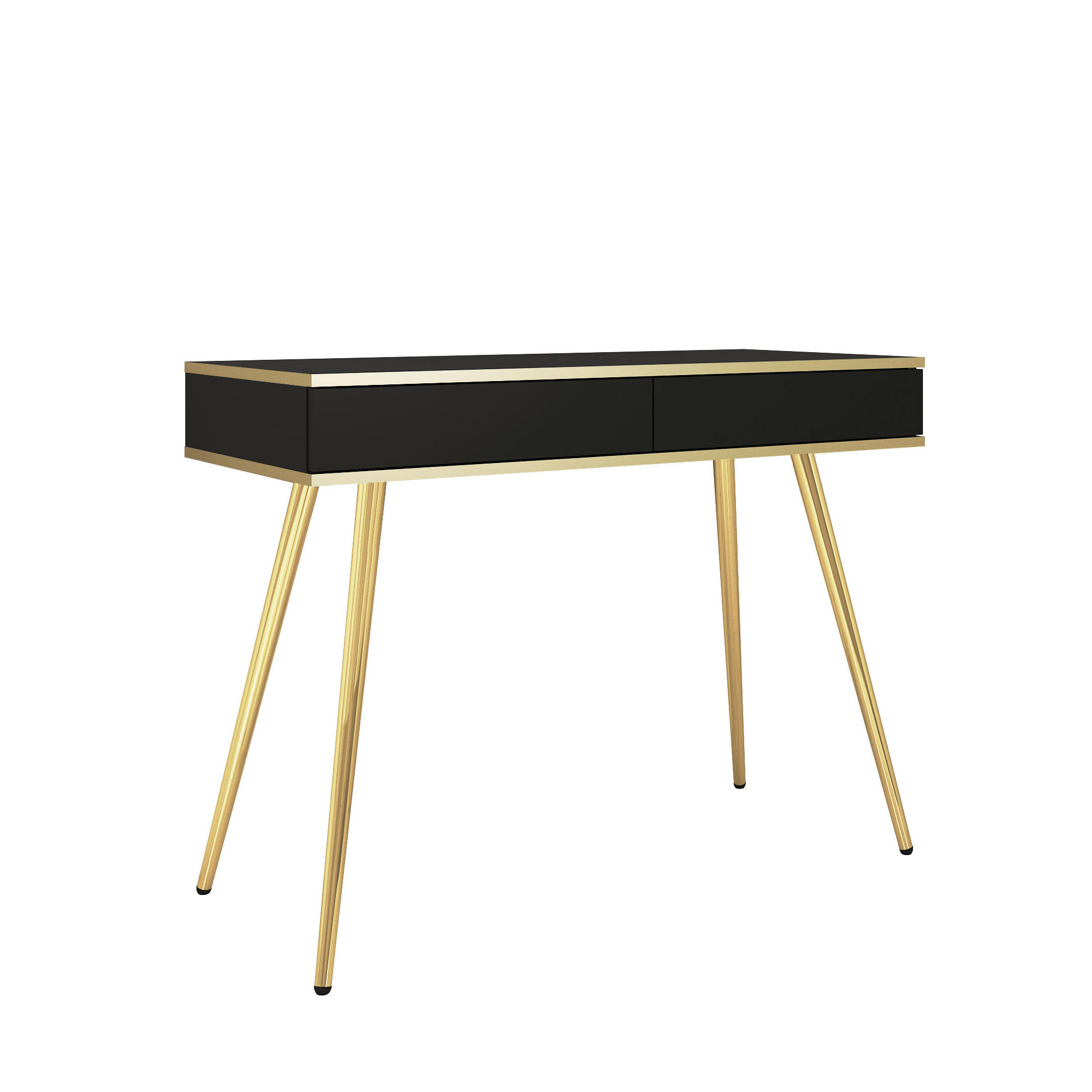 SCHMINKTISCH BANFF TOA1-2S Goldene Metallbeine, Schwarz - Schwarz, Holzwerkstoff/Kunststoff (102/80/50cm) - Komodee