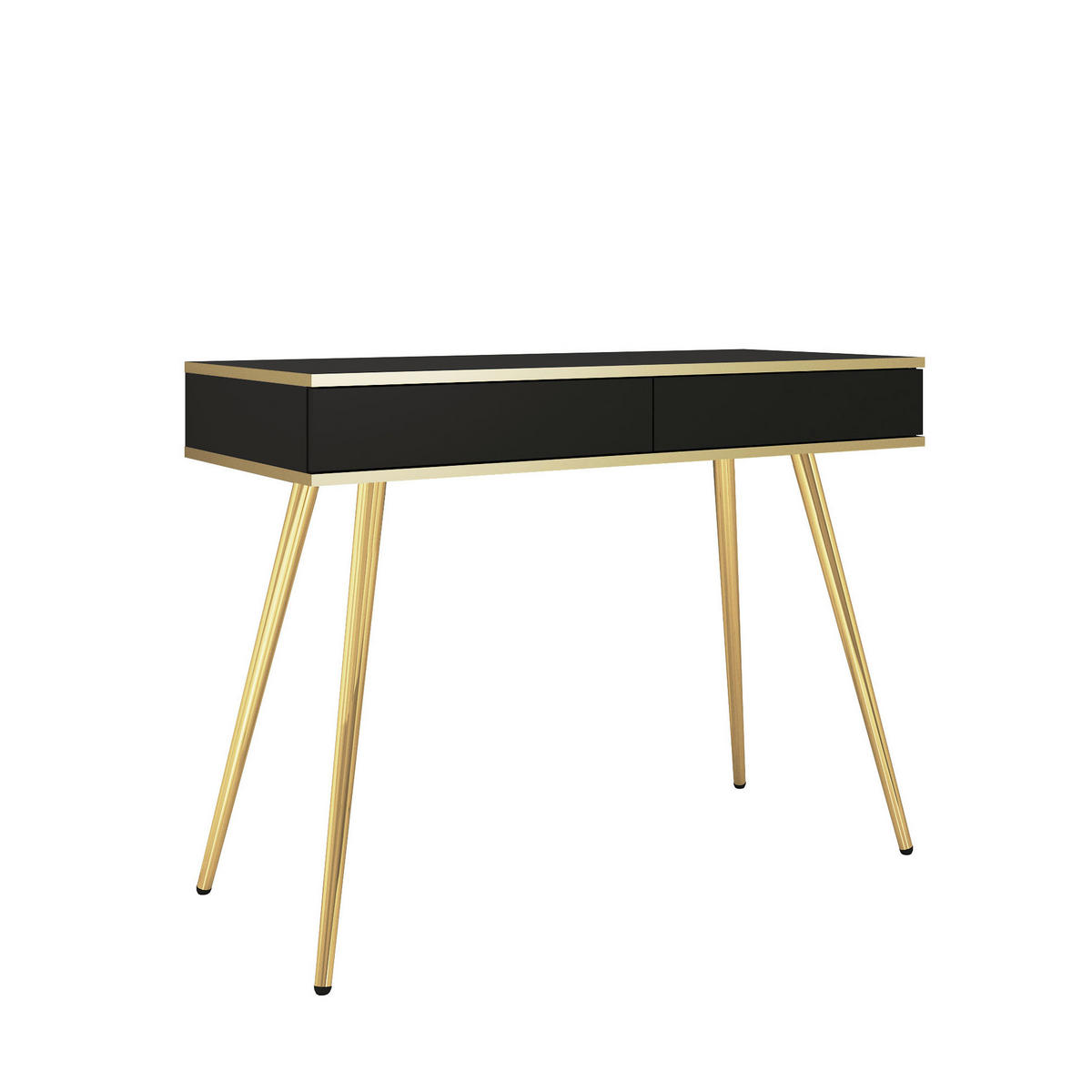 SCHMINKTISCH BANFF TOA1-2S Goldene Metallbeine, Schwarz - Schwarz, Holzwerkstoff/Kunststoff (102/80/50cm) - Komodee