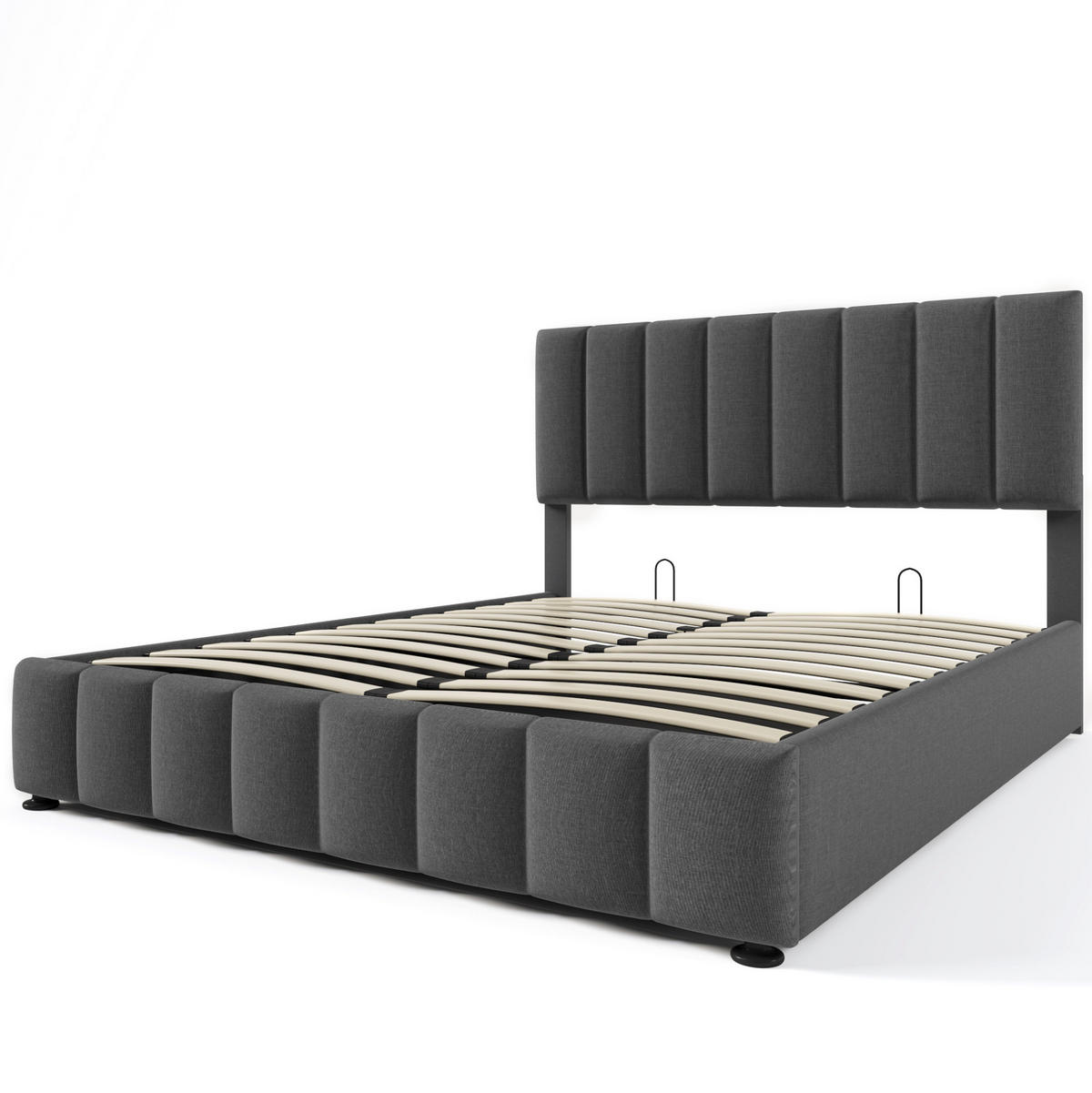 POLSTERBETT 140/200 cm Grau mit Stauraum und verstellbarem Kopfteil aus Leinen - Grau, Textil (140/200cm) - OKWISH