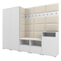 GARDEROBE NELA VIII 250 cm (Modulare Flurmöbel Weiß mit Sitzpolster Creme 01 2 Schränke + Sidelboard) - Silberfarben/Creme, Holz/Holzwerkstoff (250/187/40cm) - Ravio