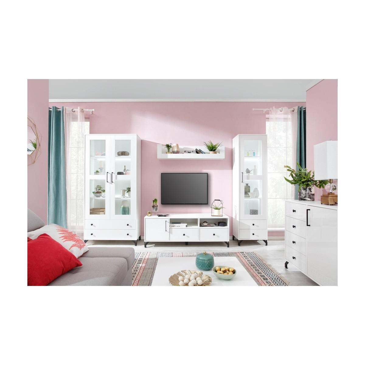 WOHNZIMMER Set – BERGEN System – Weiß - Weiß, Holzwerkstoff (90/190/40cm) - hi-markt
