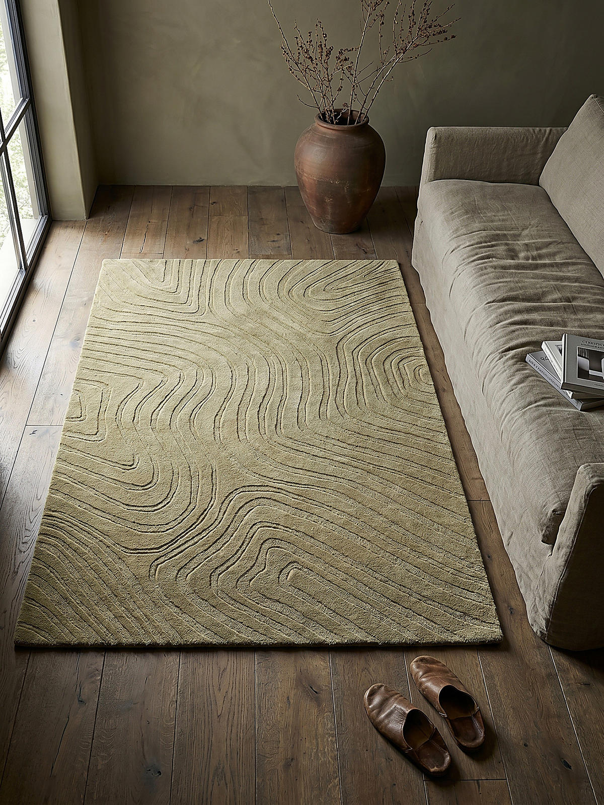 WOLLTEPPICH Wellen Abstrakt, Wohnzimmer Olivegrün Rechteckig 120x170 - Grün, Textil (170/120cm) - KADIMA DESIGN