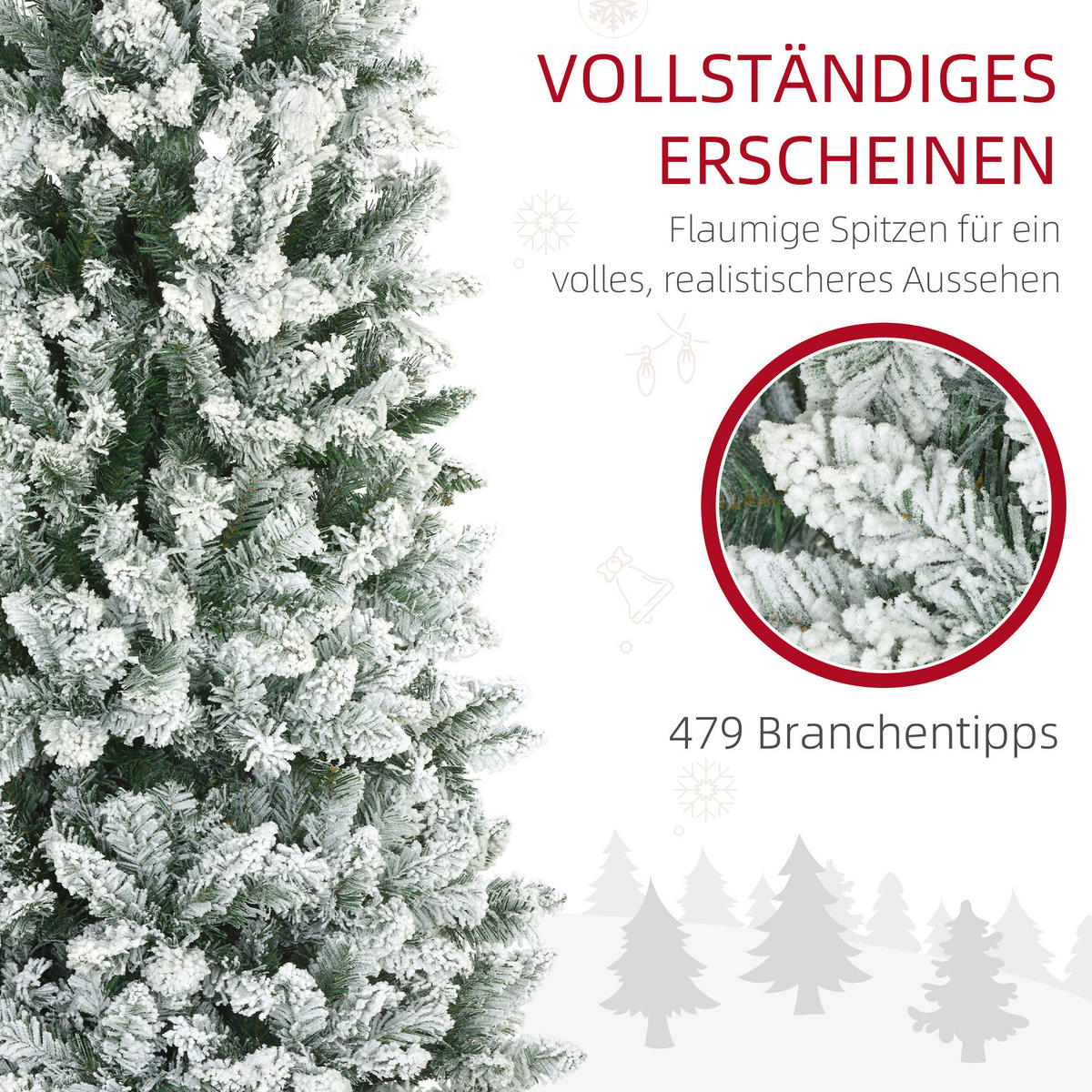 KÜNSTLICHER Weihnachtsbaum, 183 cm Christbaum mit 479 Spitzen für Weihnachten - Grün, Kunststoff/Metall (183cm) - HOMCOM
