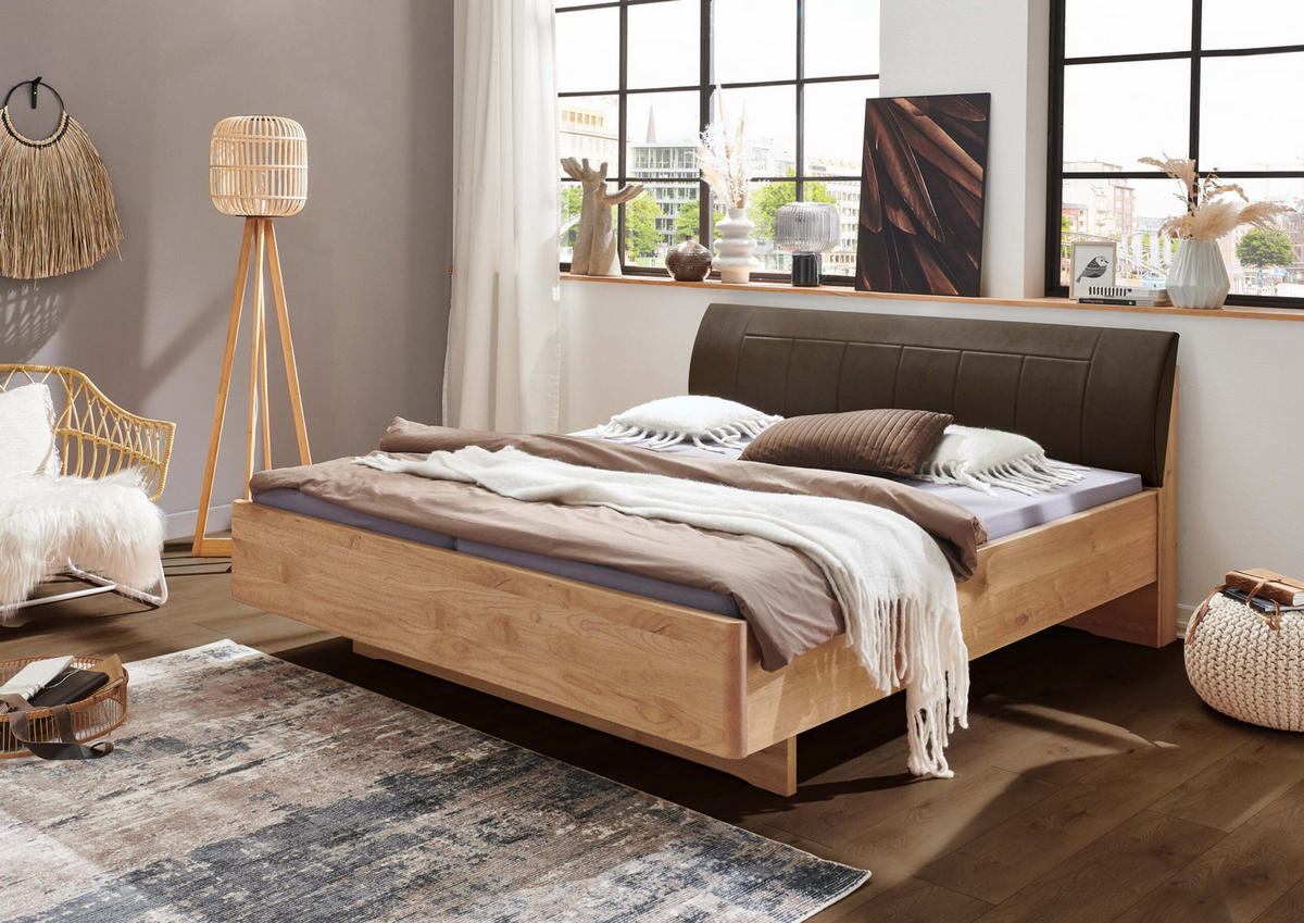 SCHLAFZIMMER Arden mit teilmassiver Erle und Mocca-Glas 4-teilig mit Schwebetürenschrank ohne Spiegel, Doppelbett 180x200cm, zwei Nachttische - Braun, Holzwerkstoff (80/200/120cm)