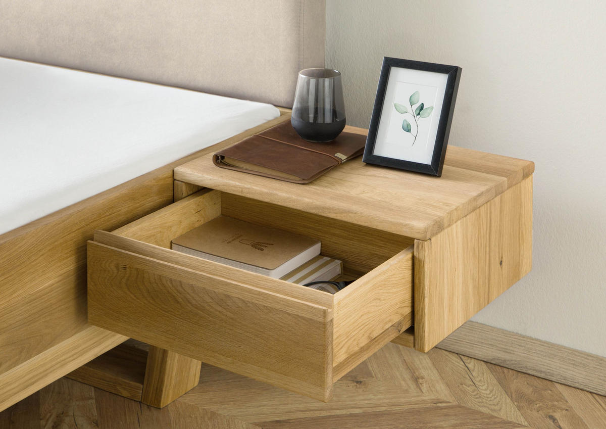 BETT mit Nachttisch Massivholz Fichte 180 x 200 x 86 natur FICHTELBERG #143 - Beige/Naturfarben, Holz (180/200cm) - Massivmoebel24