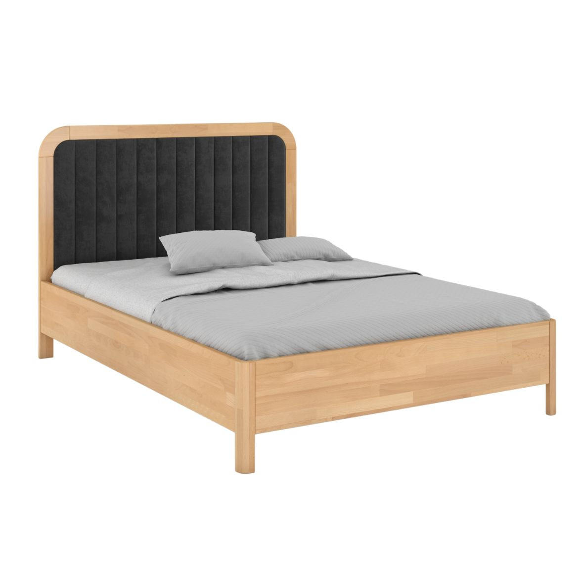 MASSIVHOLZBETT Modena, gepolstertes Kopfteil, Buche - lackiert, Naturfarben/Schwarz, 140x200 - Buchefarben/Schwarz, Holz/Buchenholz (140/200cm) - Visby