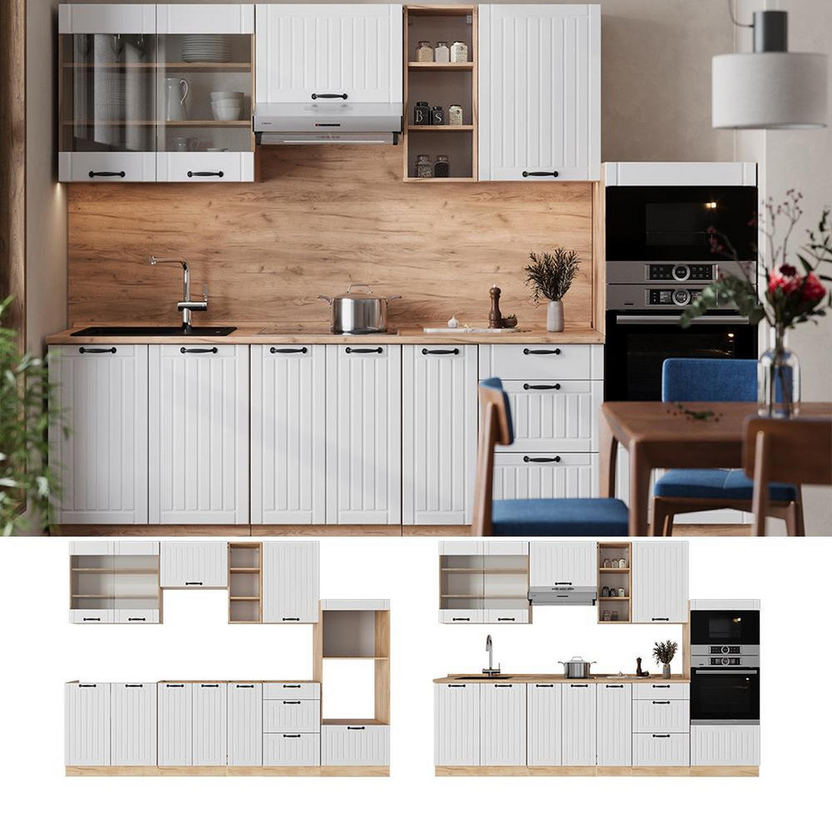 CHICINETĂ Fame-Line Casă de țară albă 280 cm fara blat - stejar miere/alb, compozit lemnos (280/153.6/51.6cm) - Vicco