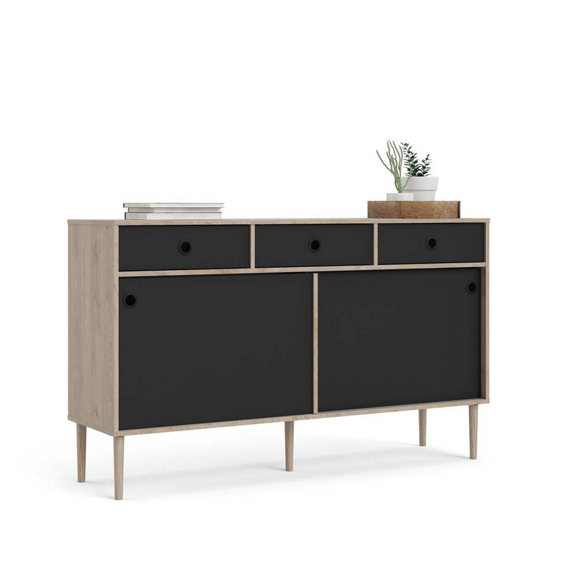 SIDEBOARD matt schwarz - Schwarz, Holzwerkstoff (148/89/41cm) - ebuy24