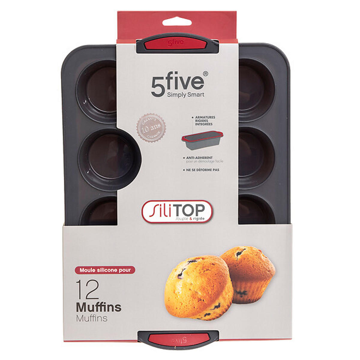 MUFFIN-BACKFORM Silitop für 12 Muffins, Silikon, Eisen, Grau, 33 x 23.5 cm - Grau, Kunststoff (4.1/35.3/24cm) - 5five Simply Smart