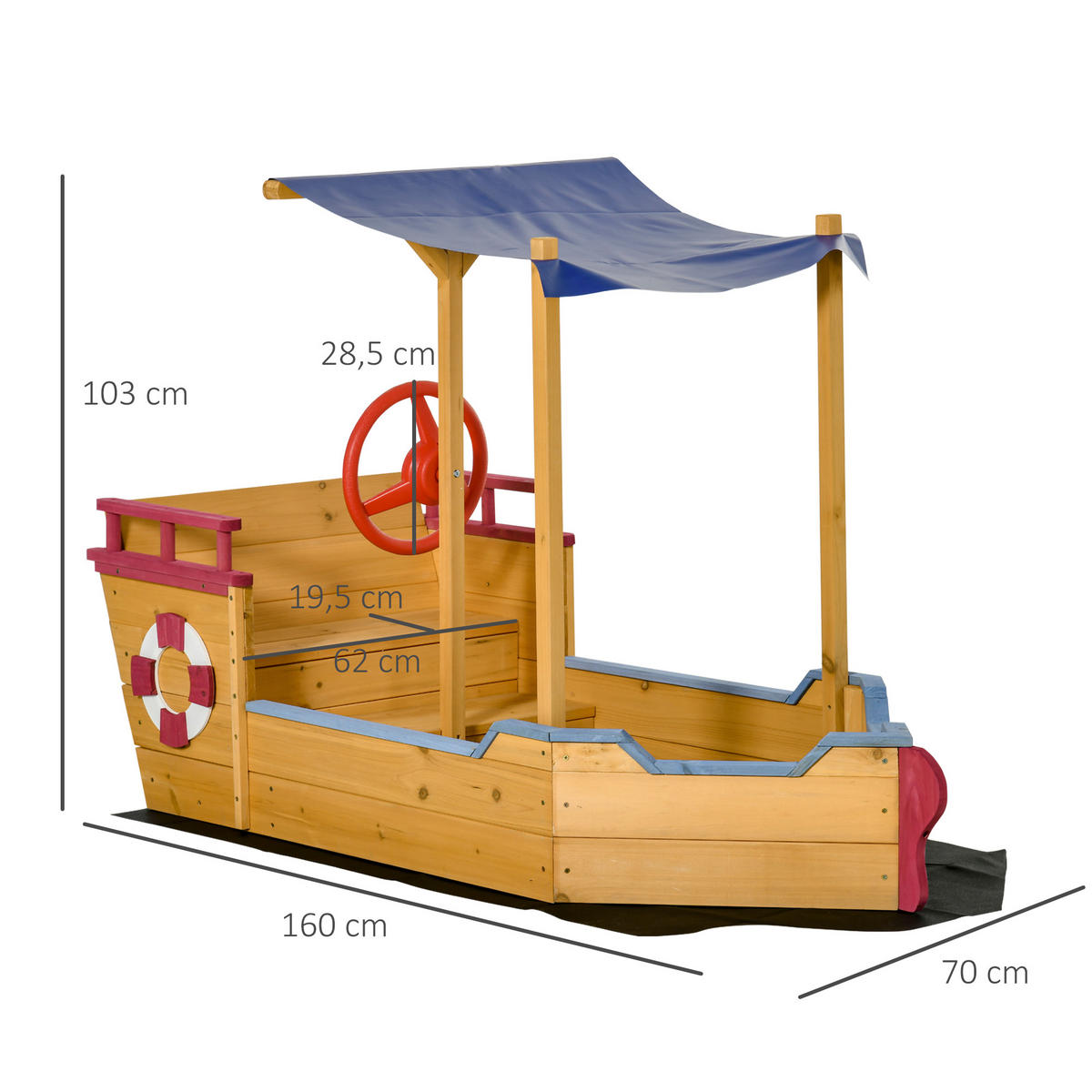 SANDKASTEN DE-18746 Piratenschiff mit Sonnensegel & Schatztruhe Holz - Orange, Holzwerkstoff (160/70/103cm) - ComfortXL